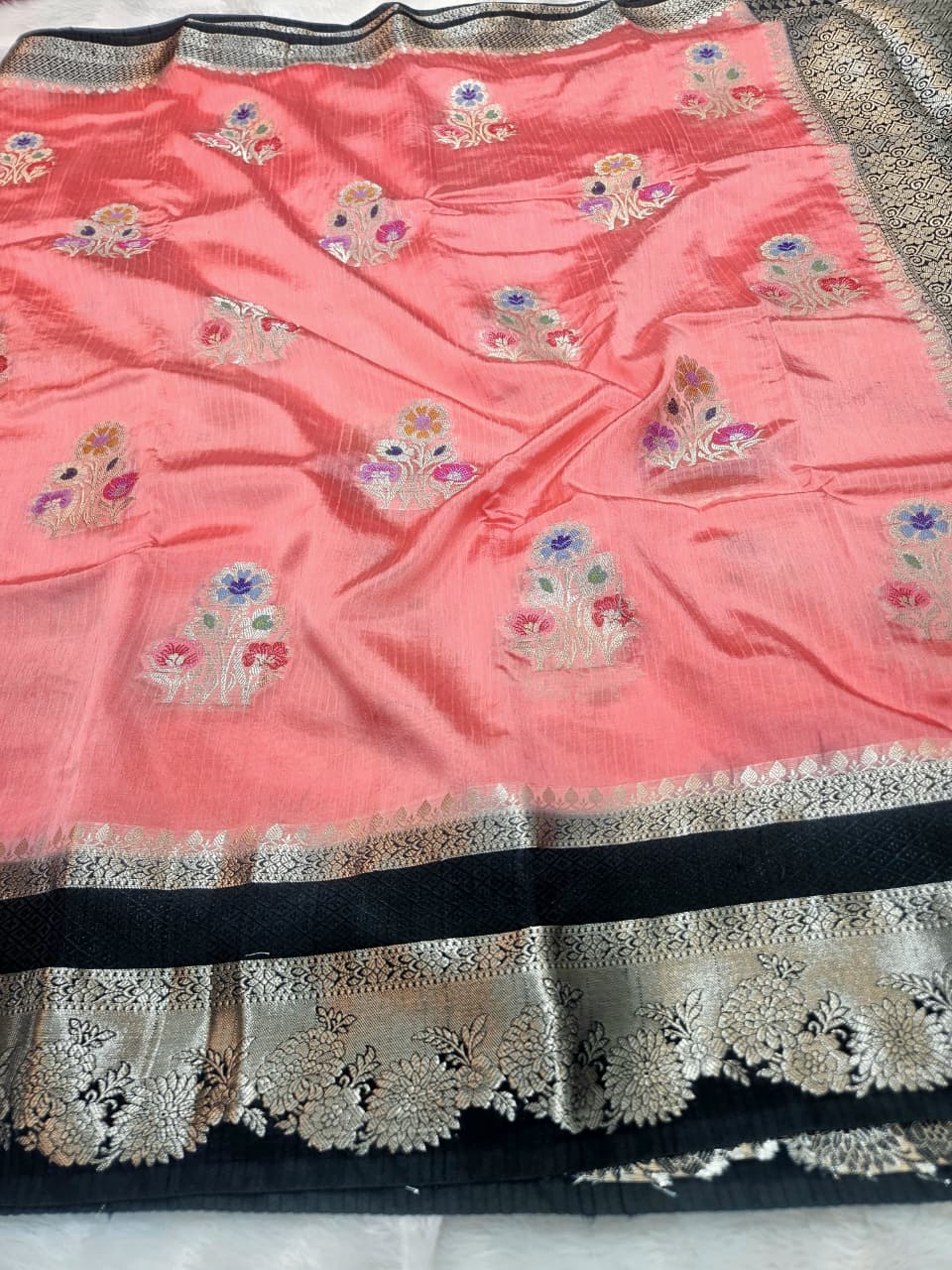 Mango Silk Saree with Stripe Texture Fabric