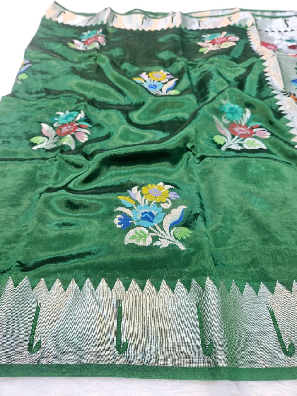 Mango Silk Saree in Paithani Weaving with Mina Buta and Aanchal Saree
