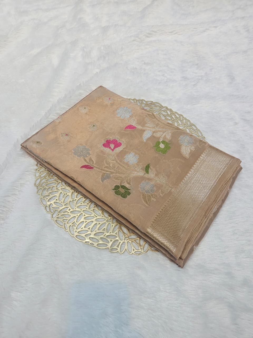 Beige Cream Raw Mango Silk Saree