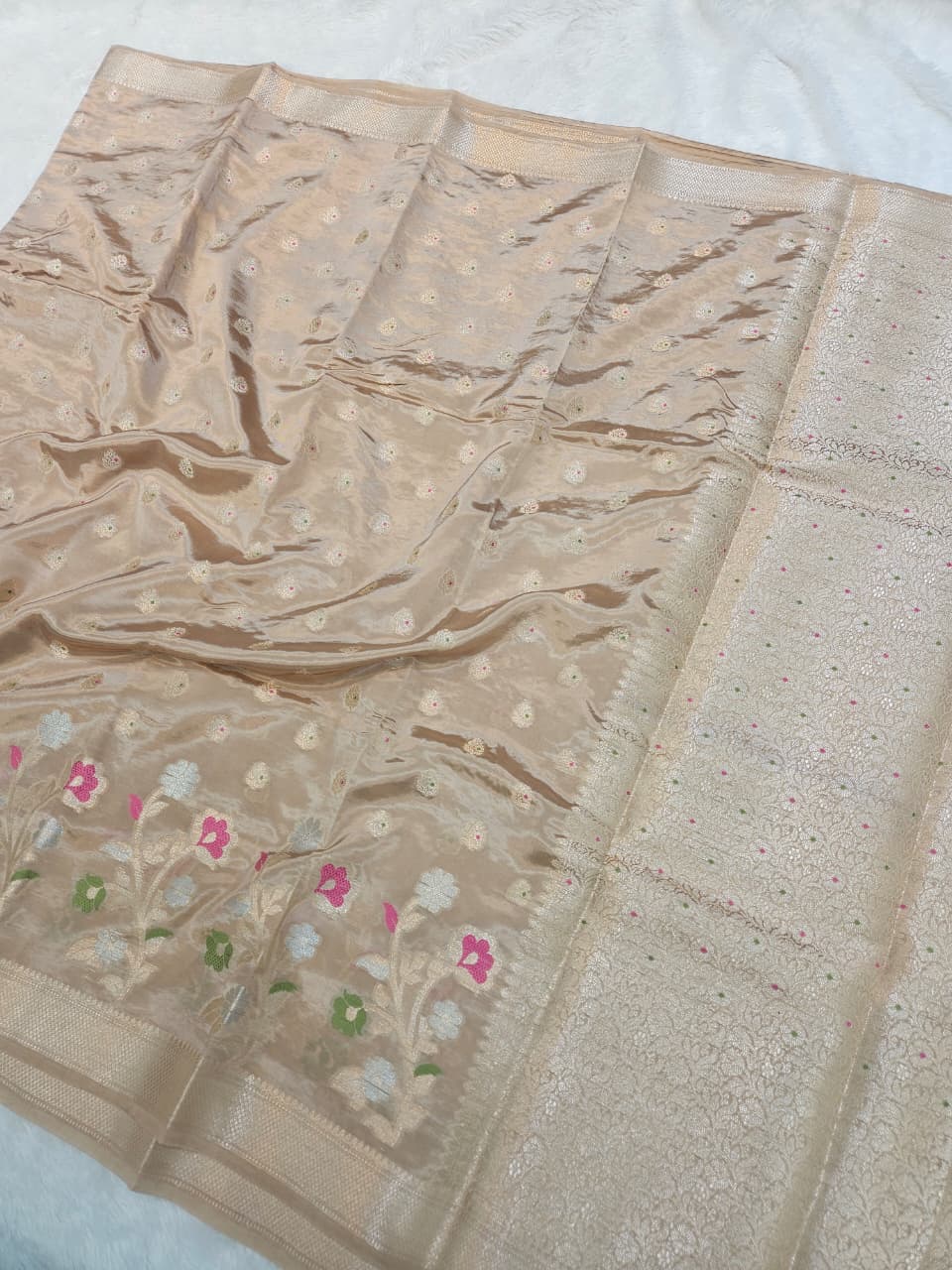 Beige Cream Raw Mango Silk Saree
