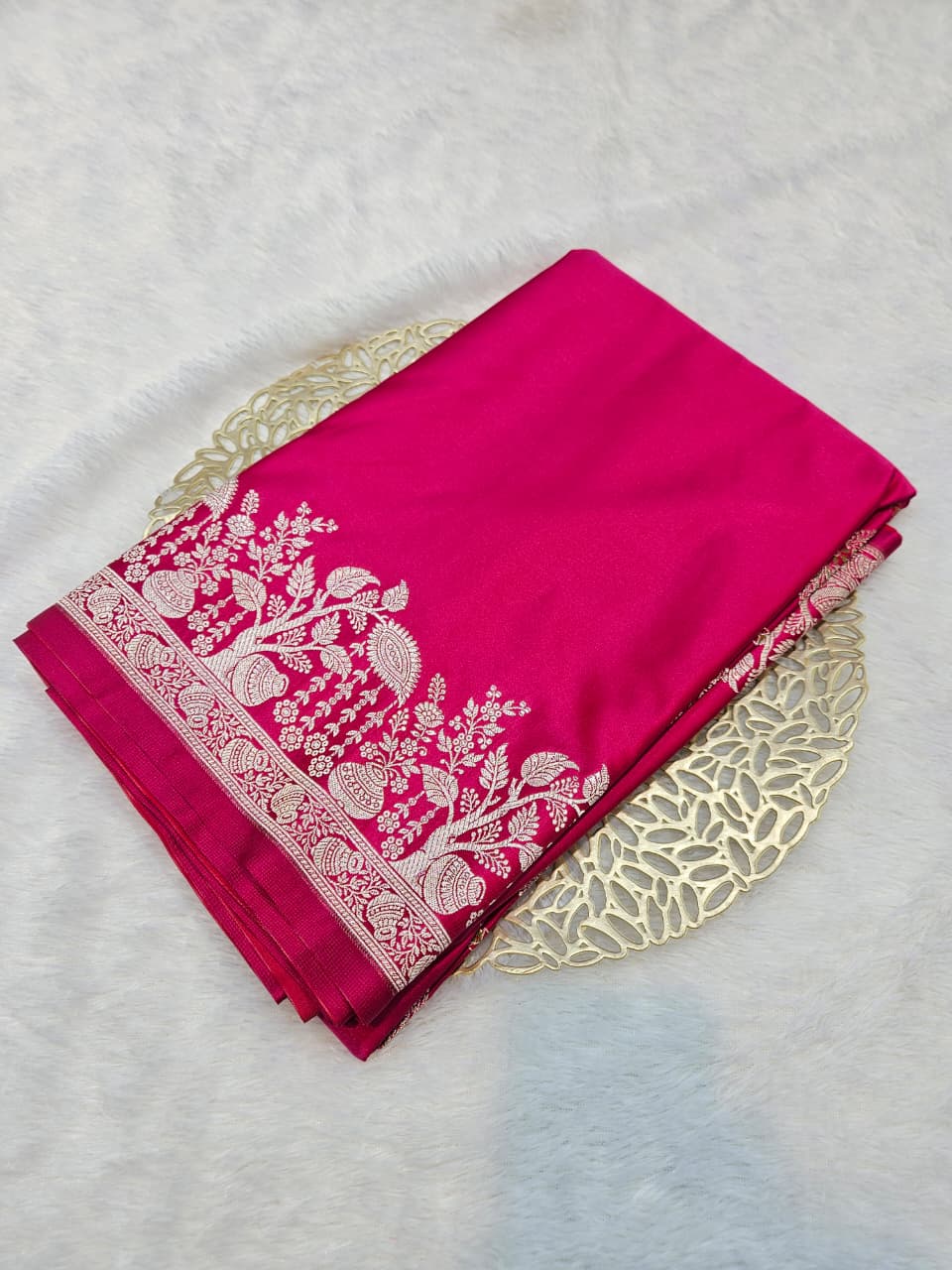 Rani Mashru Katan Satin Silk Saree Tilfi Mina Aanchal and Plain Body