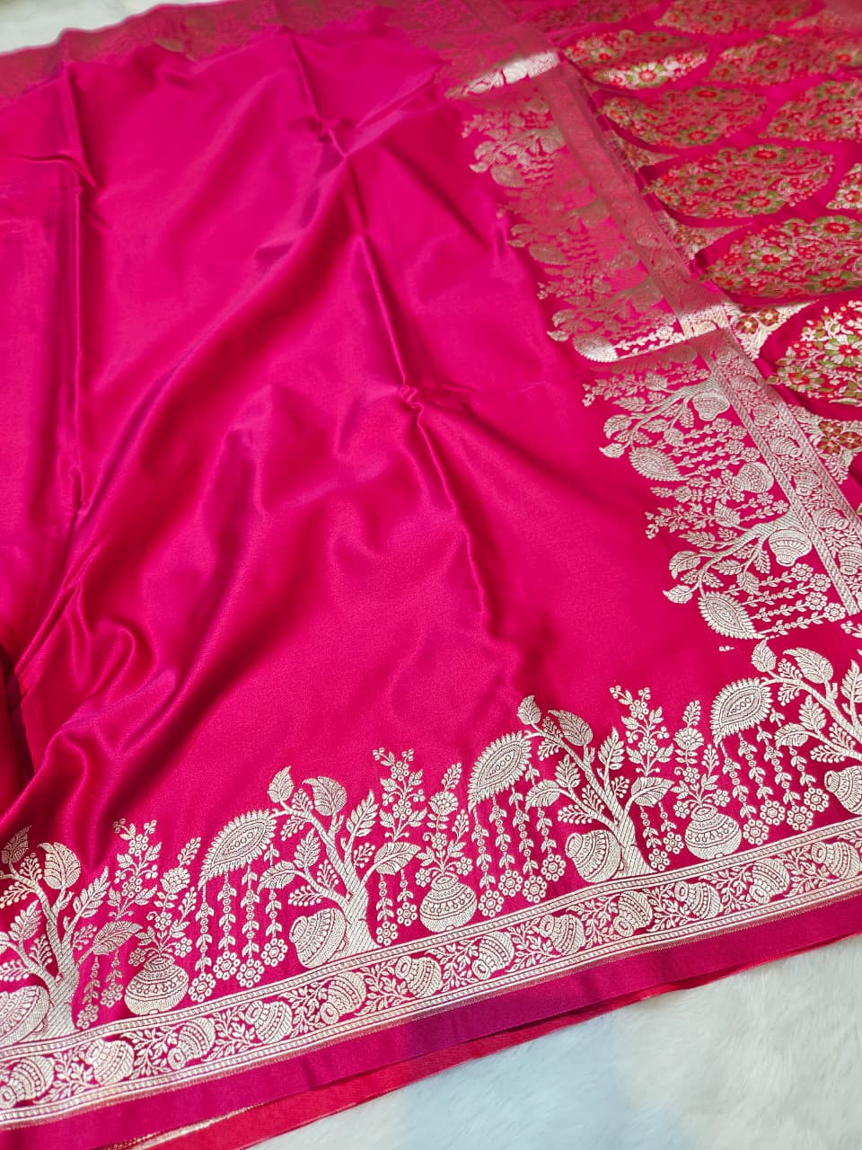 Rani Mashru Katan Satin Silk Saree Tilfi Mina Aanchal and Plain Body