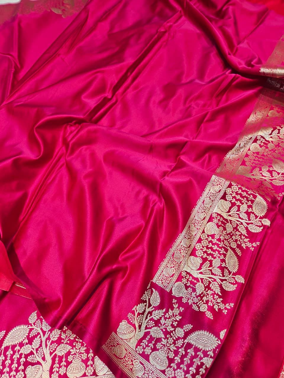 Rani Mashru Katan Satin Silk Saree Tilfi Mina Aanchal and Plain Body