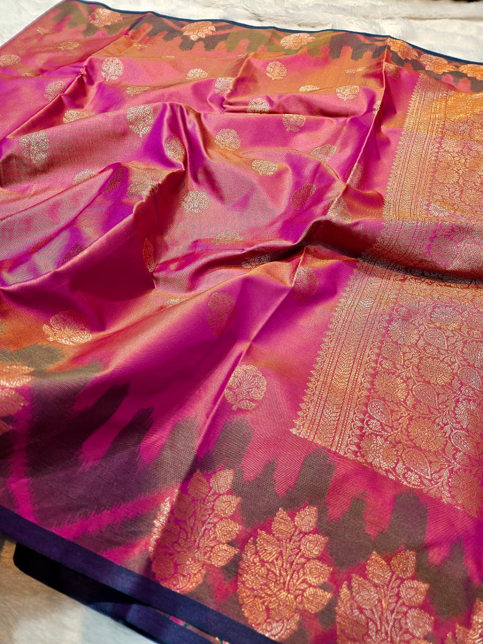 Rani Pink Dual Tone Soft Silk Saree