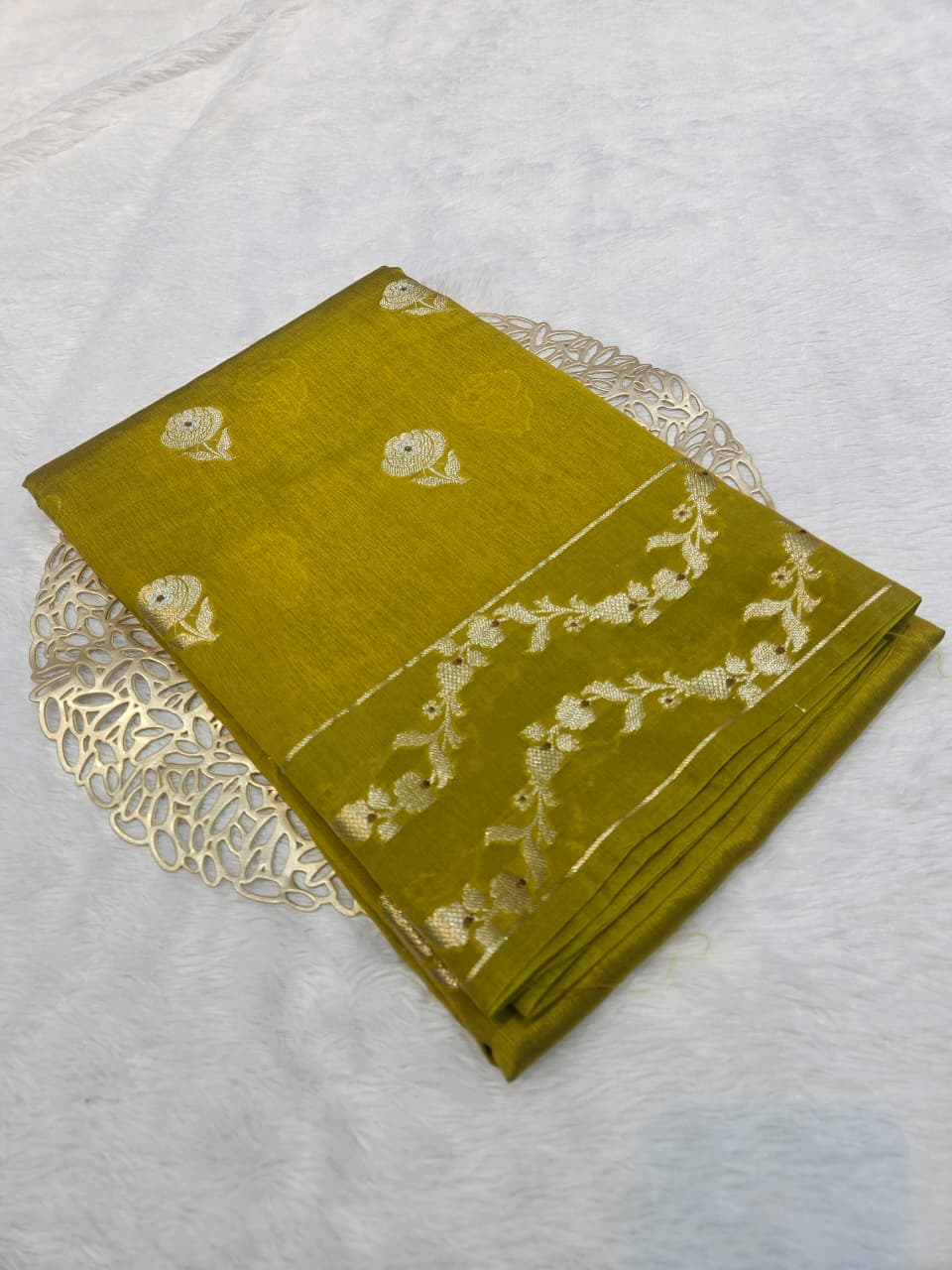 Mustard Gold Tussar Silk Saree