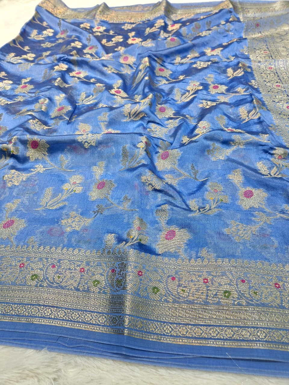 Light Blue Tussar Silk Saree