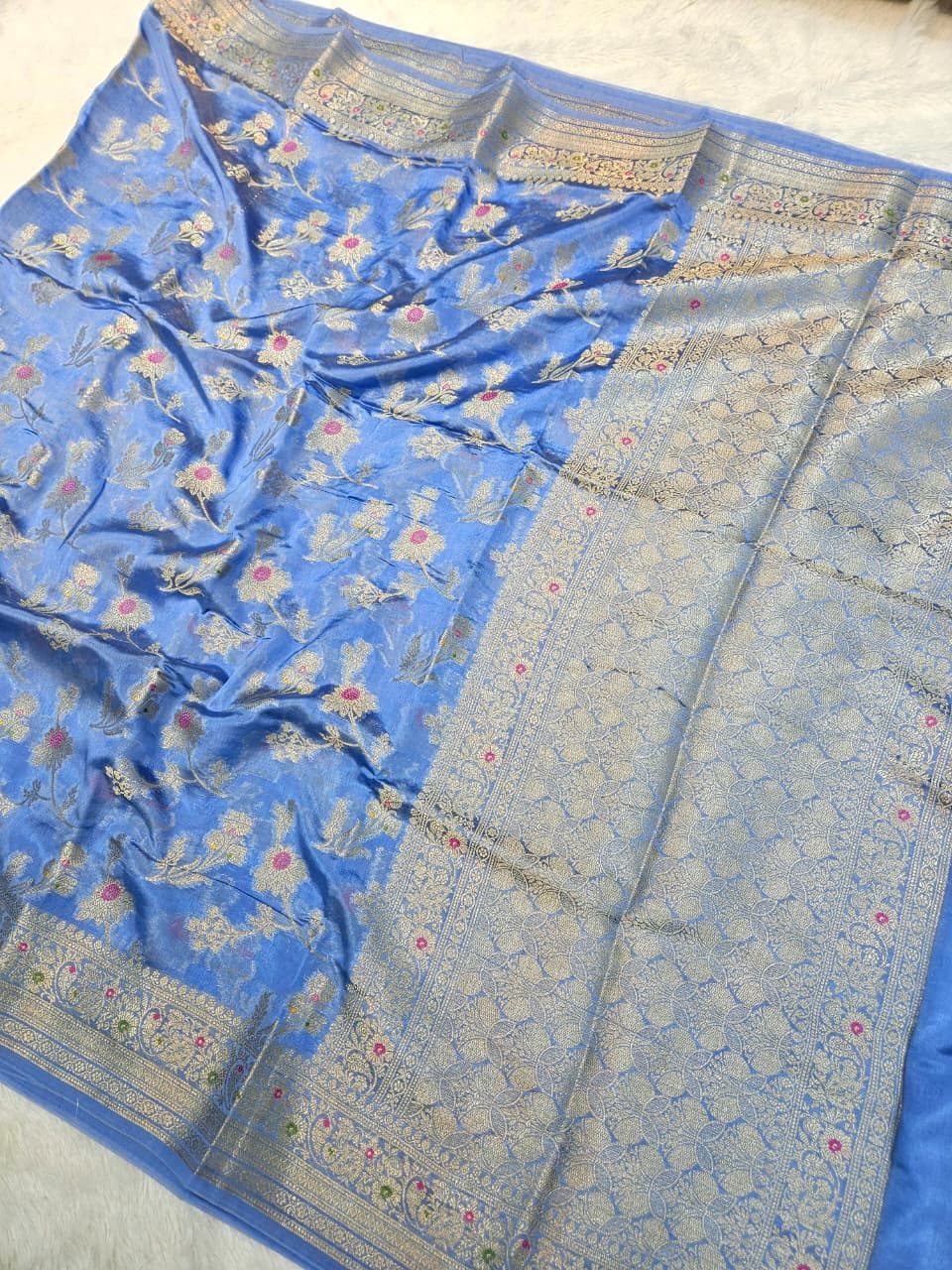 Light Blue Tussar Silk Saree