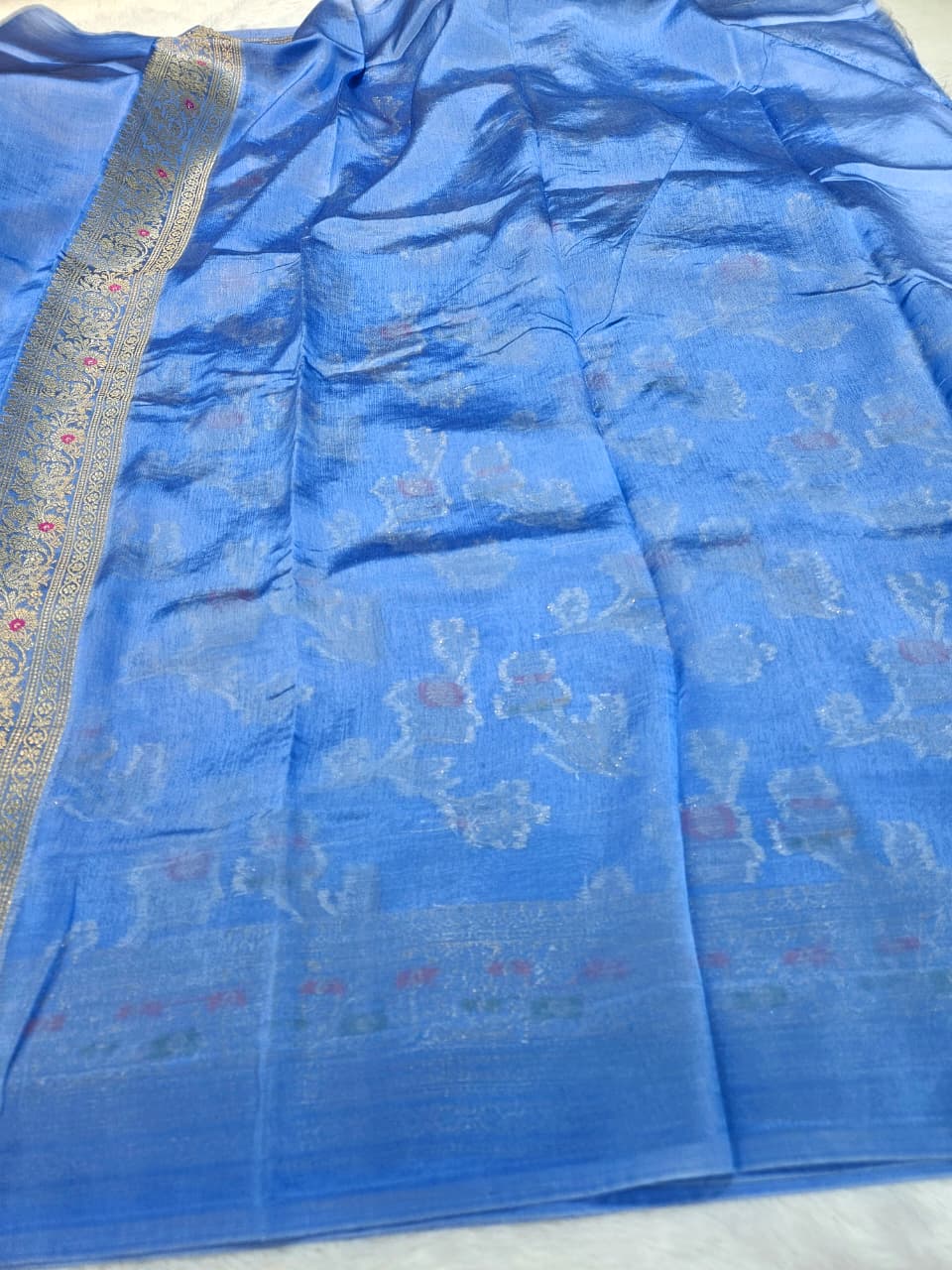 Light Blue Tussar Silk Saree