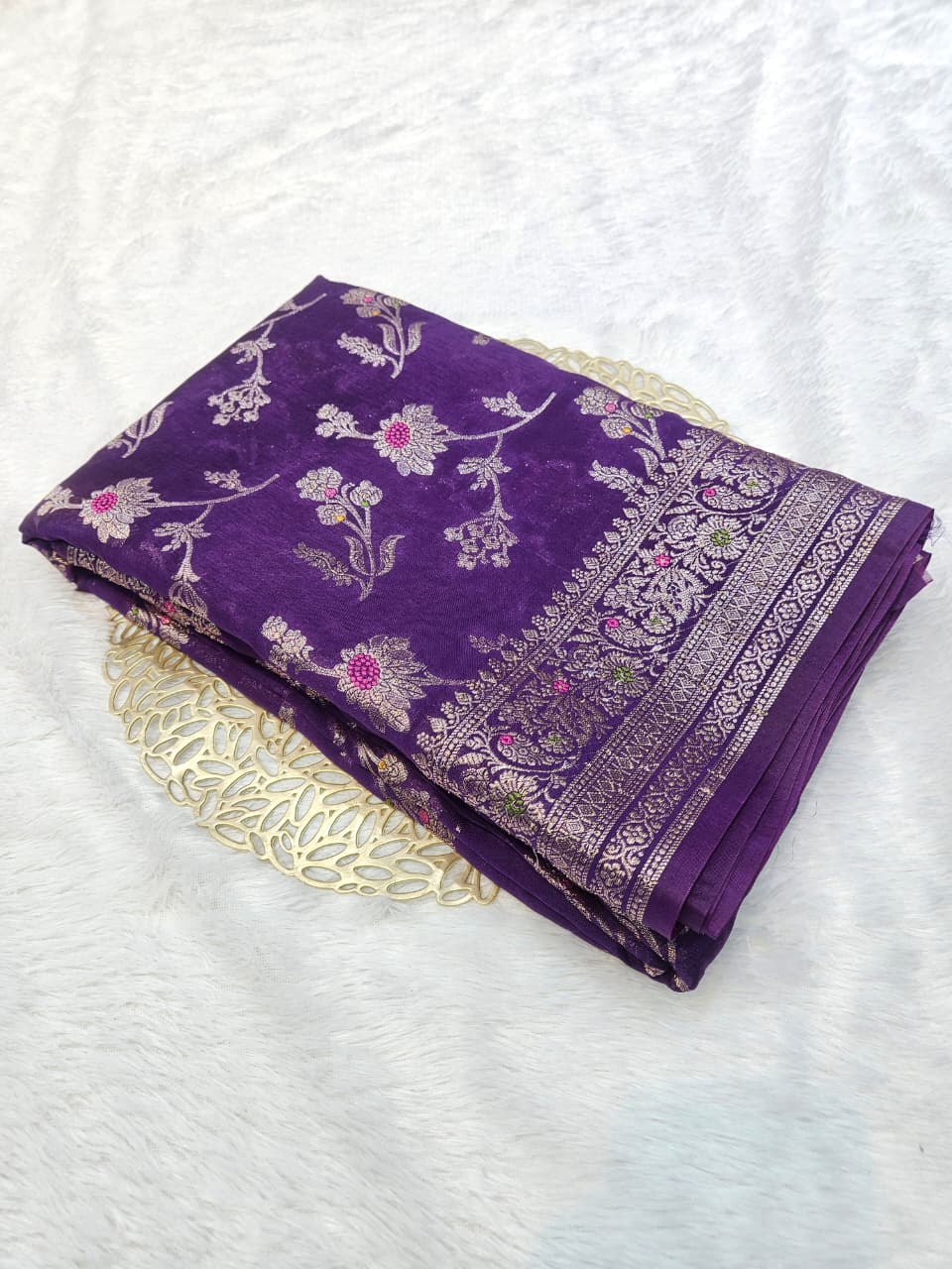 Purple Tussar Silk Saree