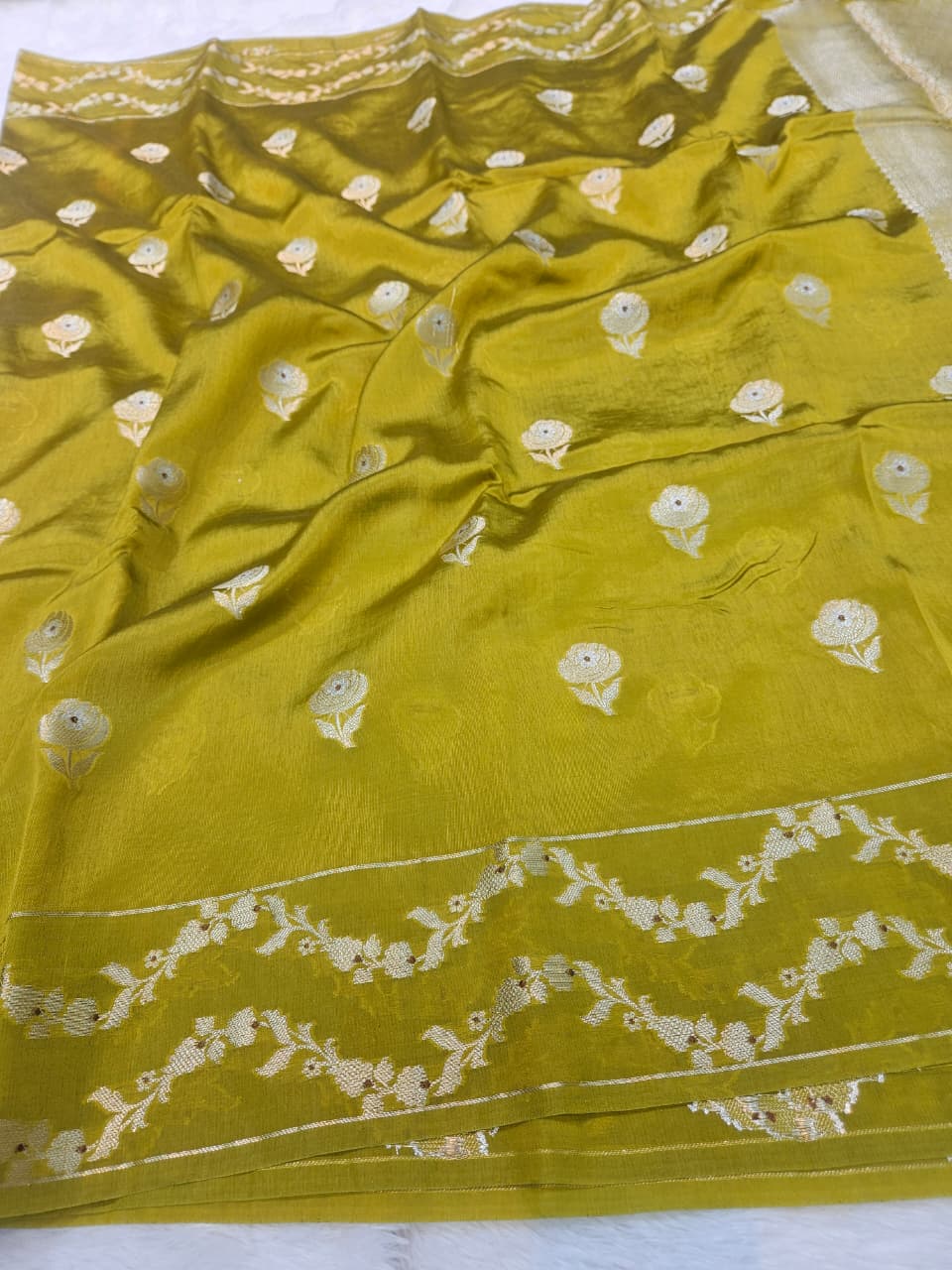 Mustard Gold Tussar Silk Saree