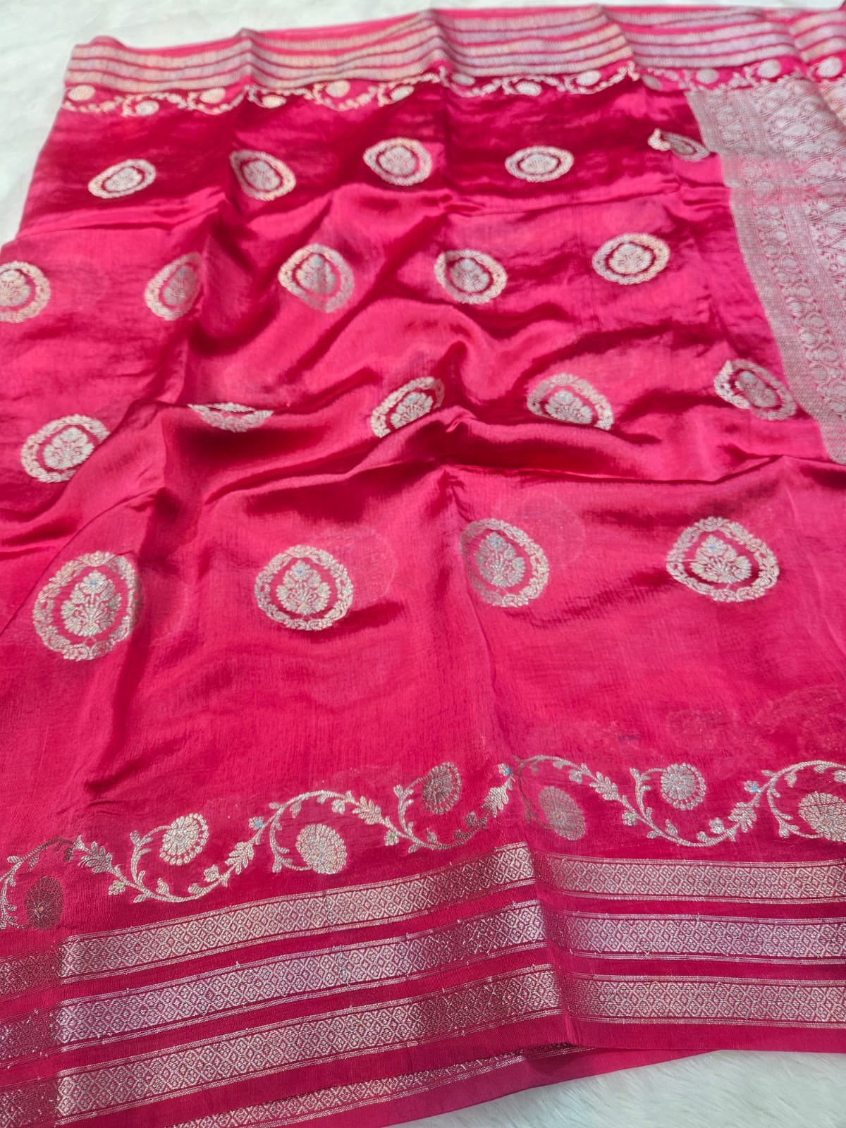 Rani Pink Tussar Silk Saree
