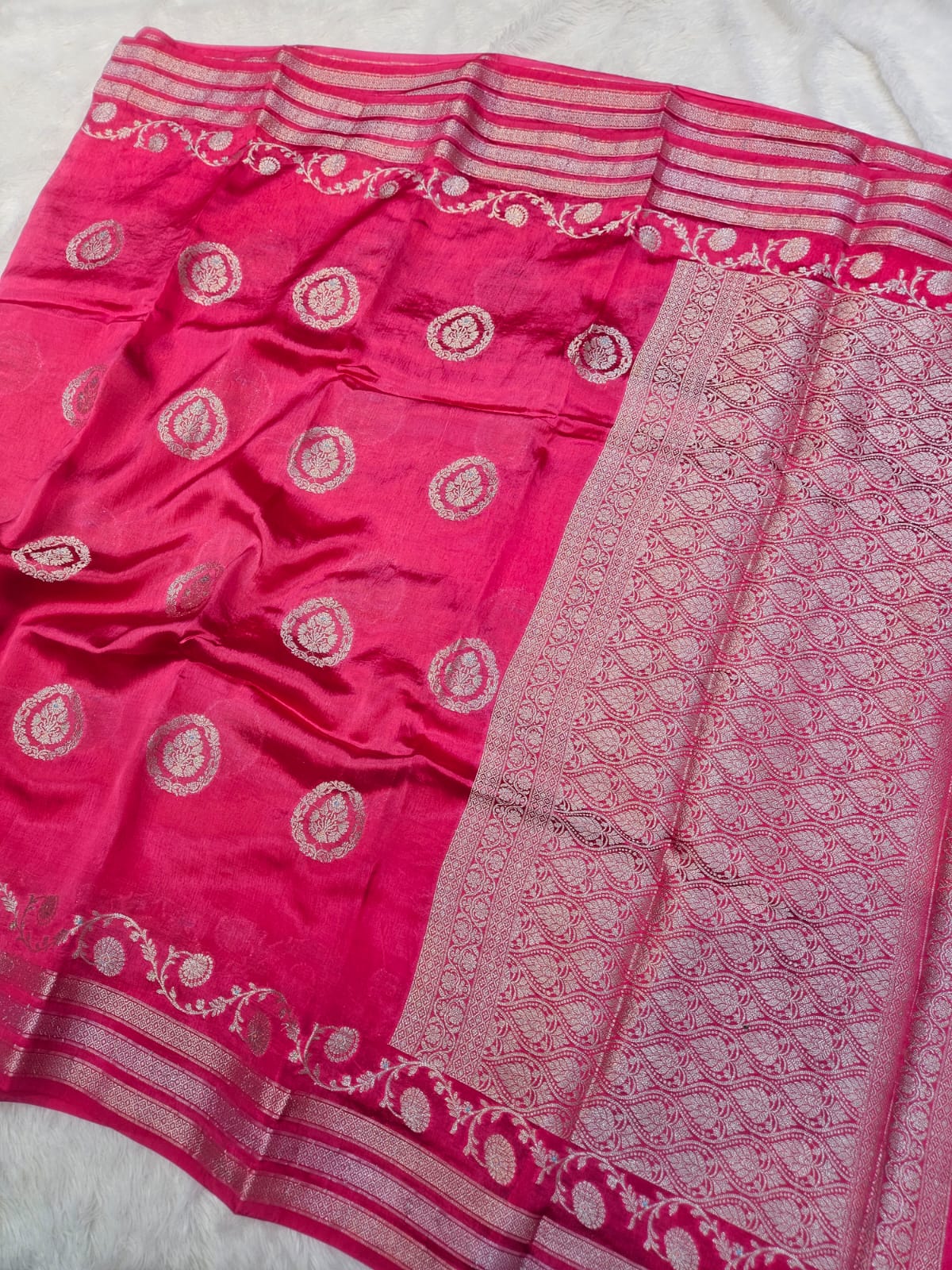Rani Pink Tussar Silk Saree