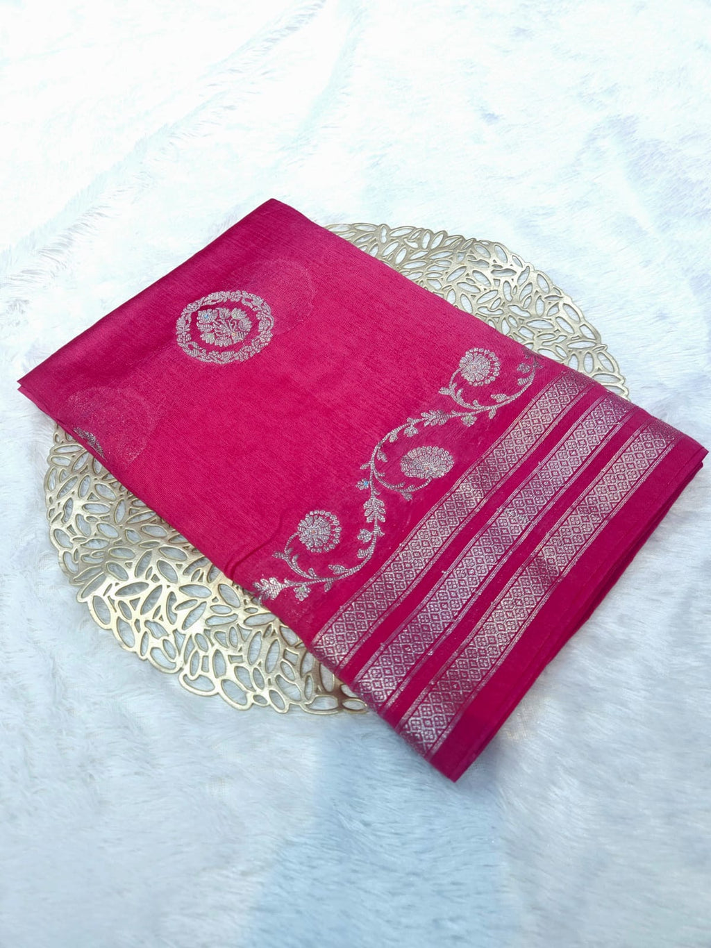 Rani Pink Tussar Silk Saree