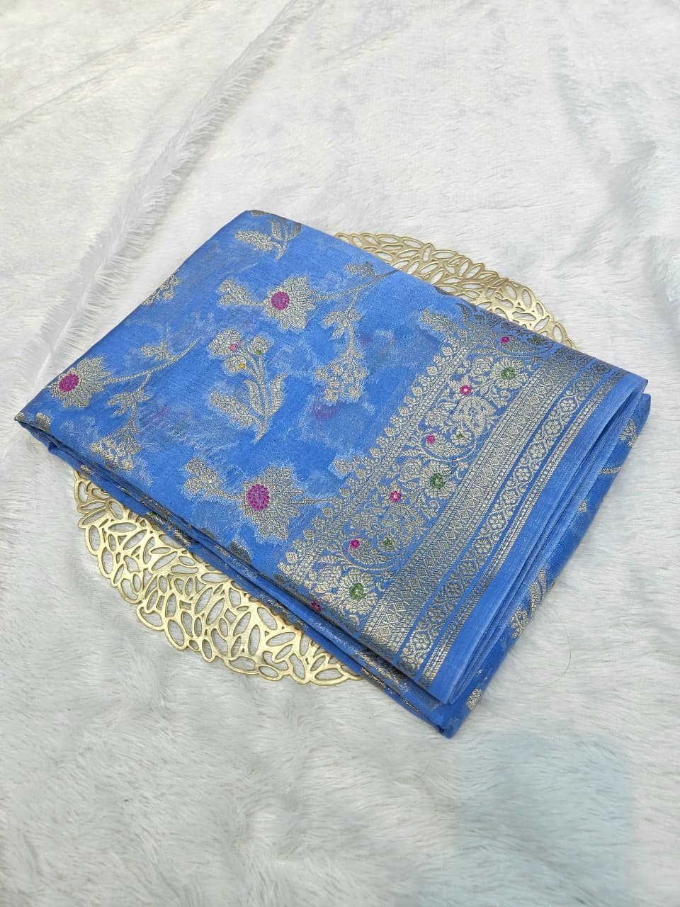 Light Blue Tussar Silk Saree