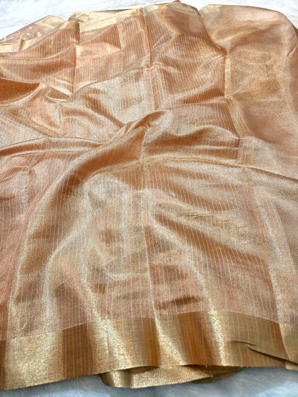 Peach Tissue Kota Saree with Heavy Applique Embroidery Work