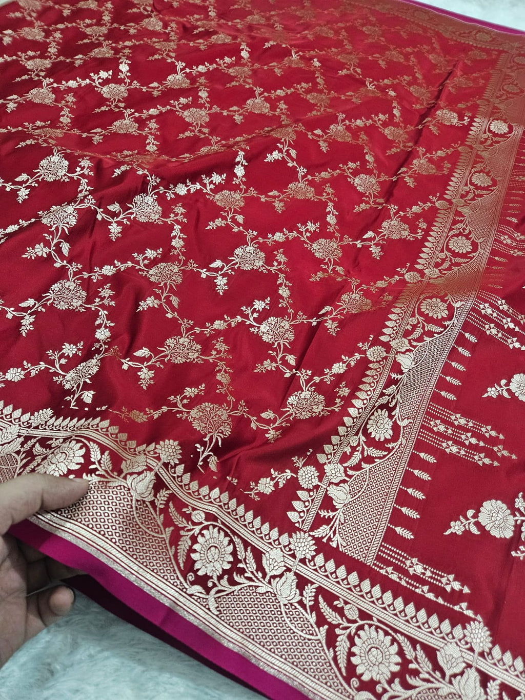 Red Mashru Silk Jangla Banarasi Border Saree