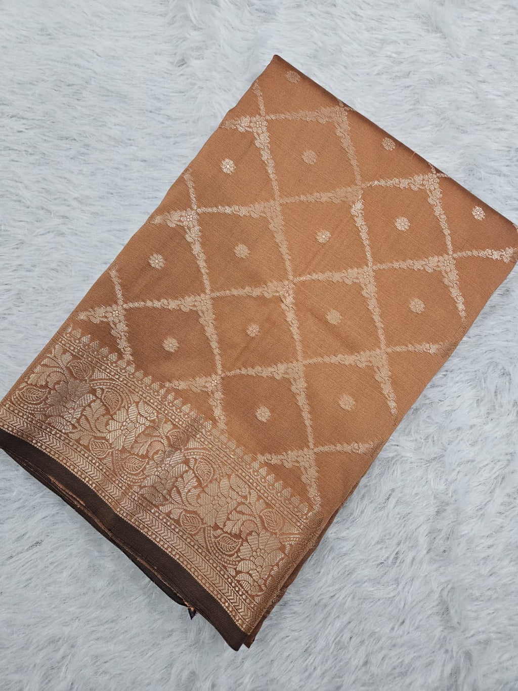 Banarasi Copper Silk Jaal Zari Border Saree