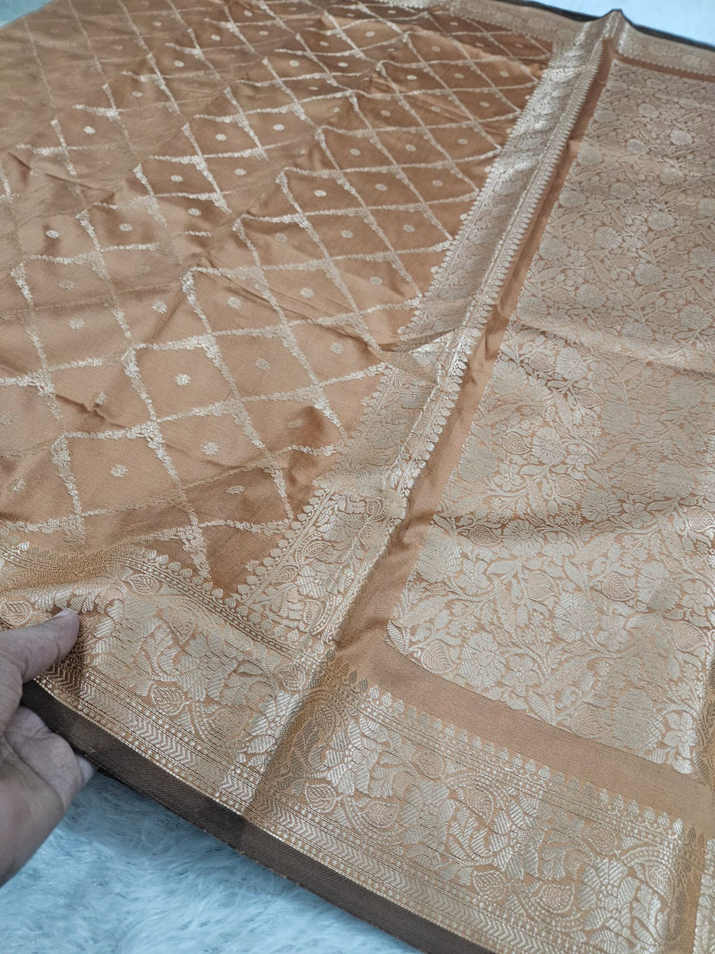 Banarasi Copper Silk Jaal Zari Border Saree