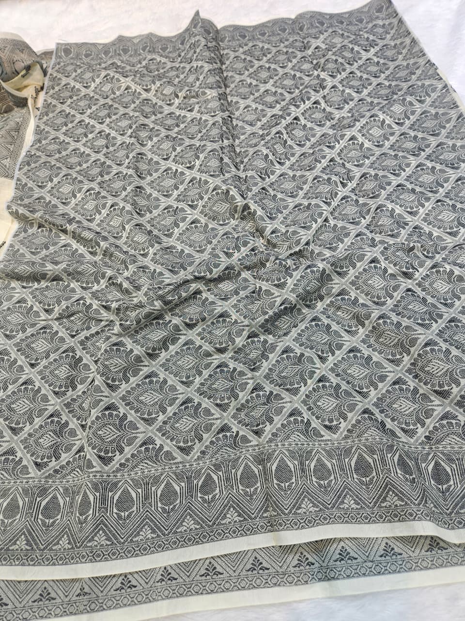 Cream Cotton Saree in a Black Resham Weaving
