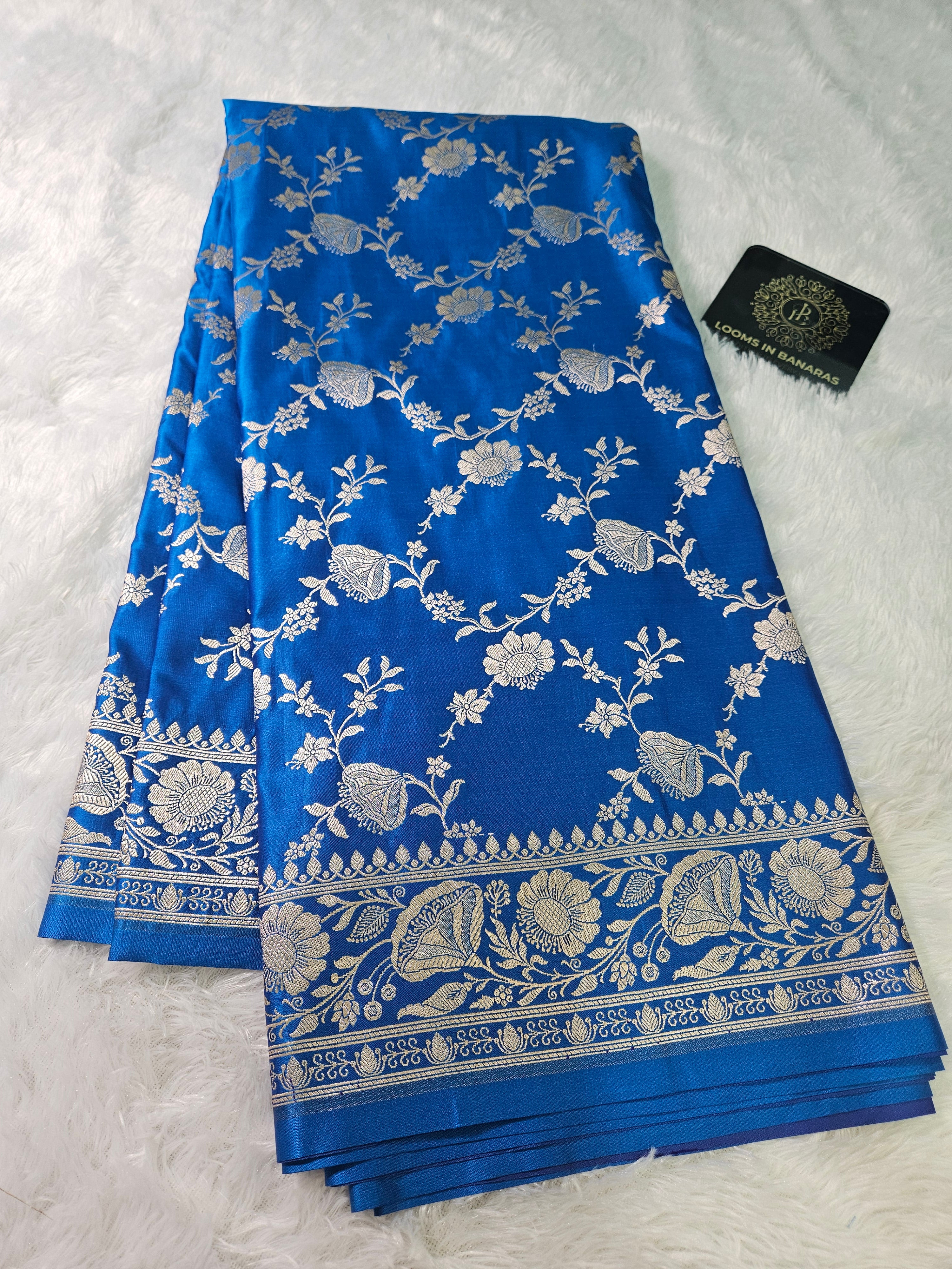Banarasi Firozi Mashru Silk Banarasi Border Jaal Saree