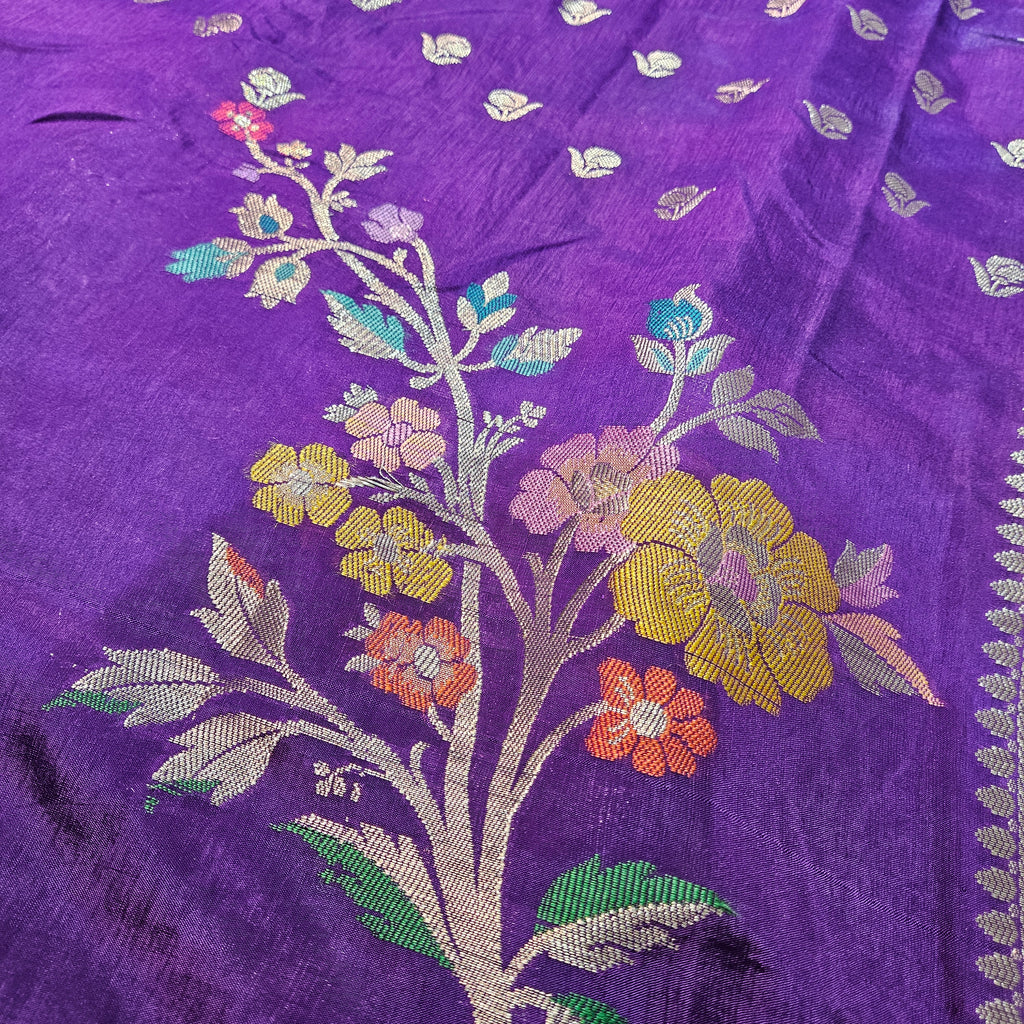 Purple Banarasi Viscose Silk Saree Tilfi Skirt