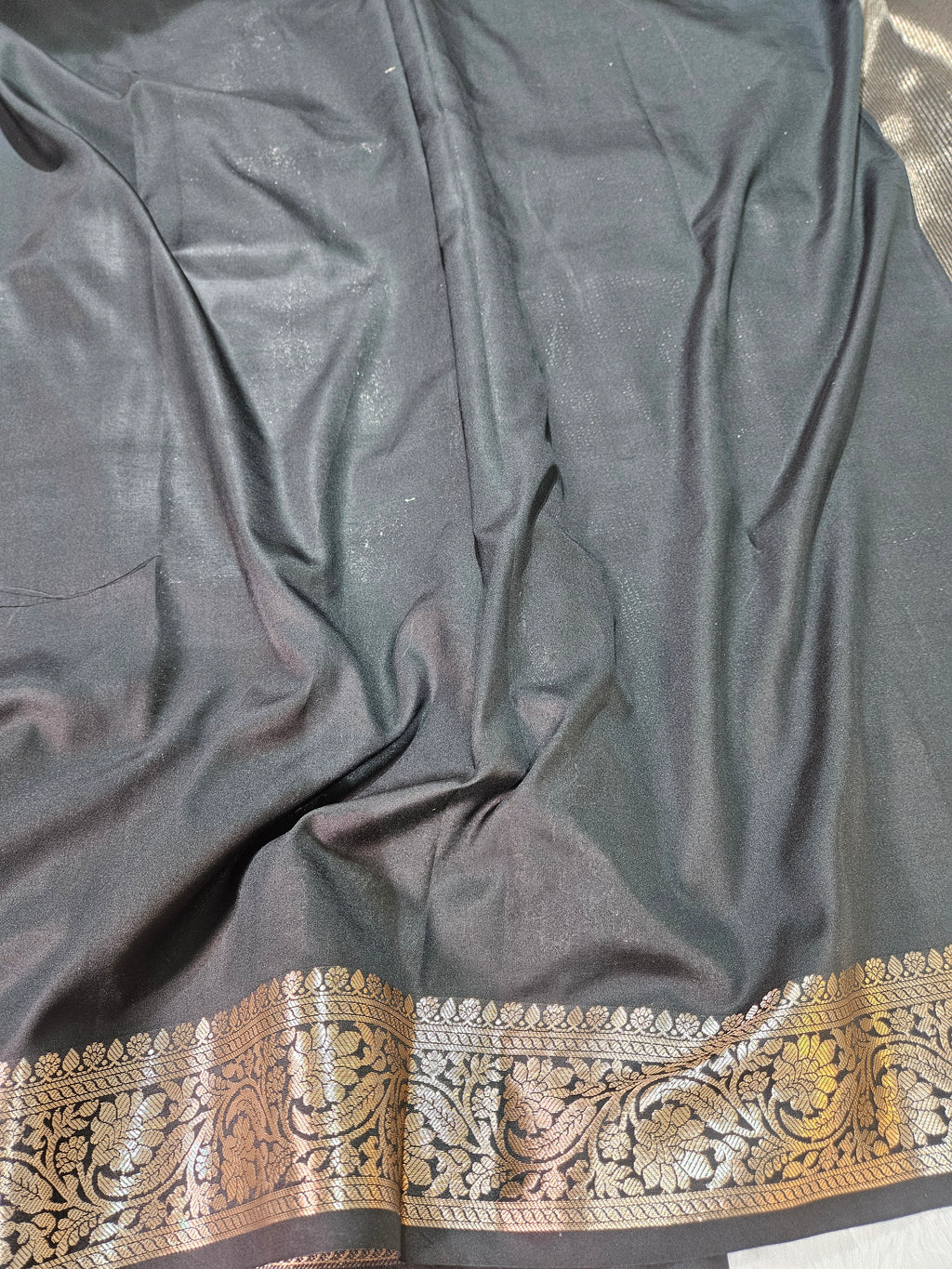 Black Banarasi Soft Tissue Zari Stripe Design Saree