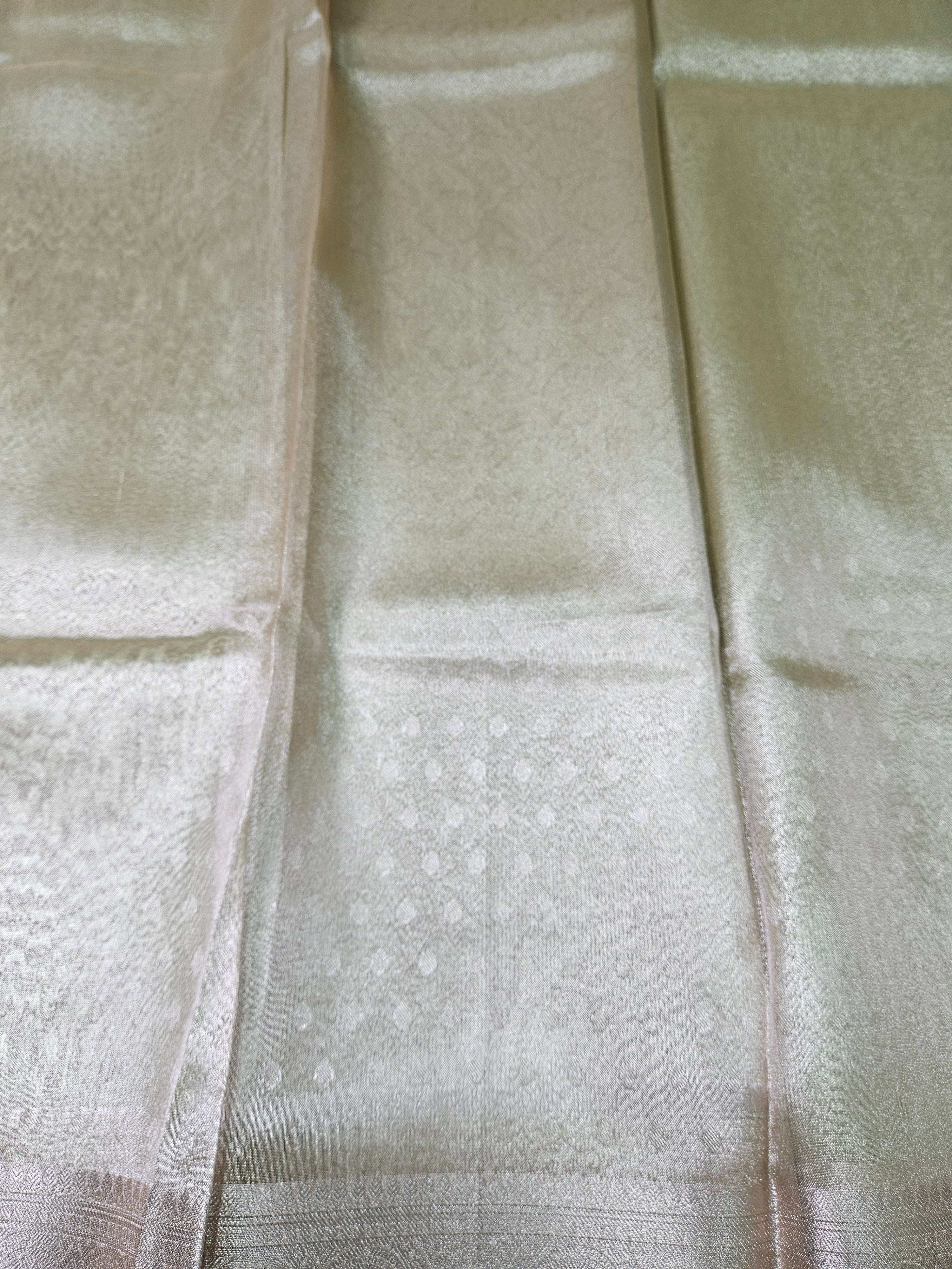 Metallic Pista Banarasi Tissue Zari Tanchui Design Border Saree