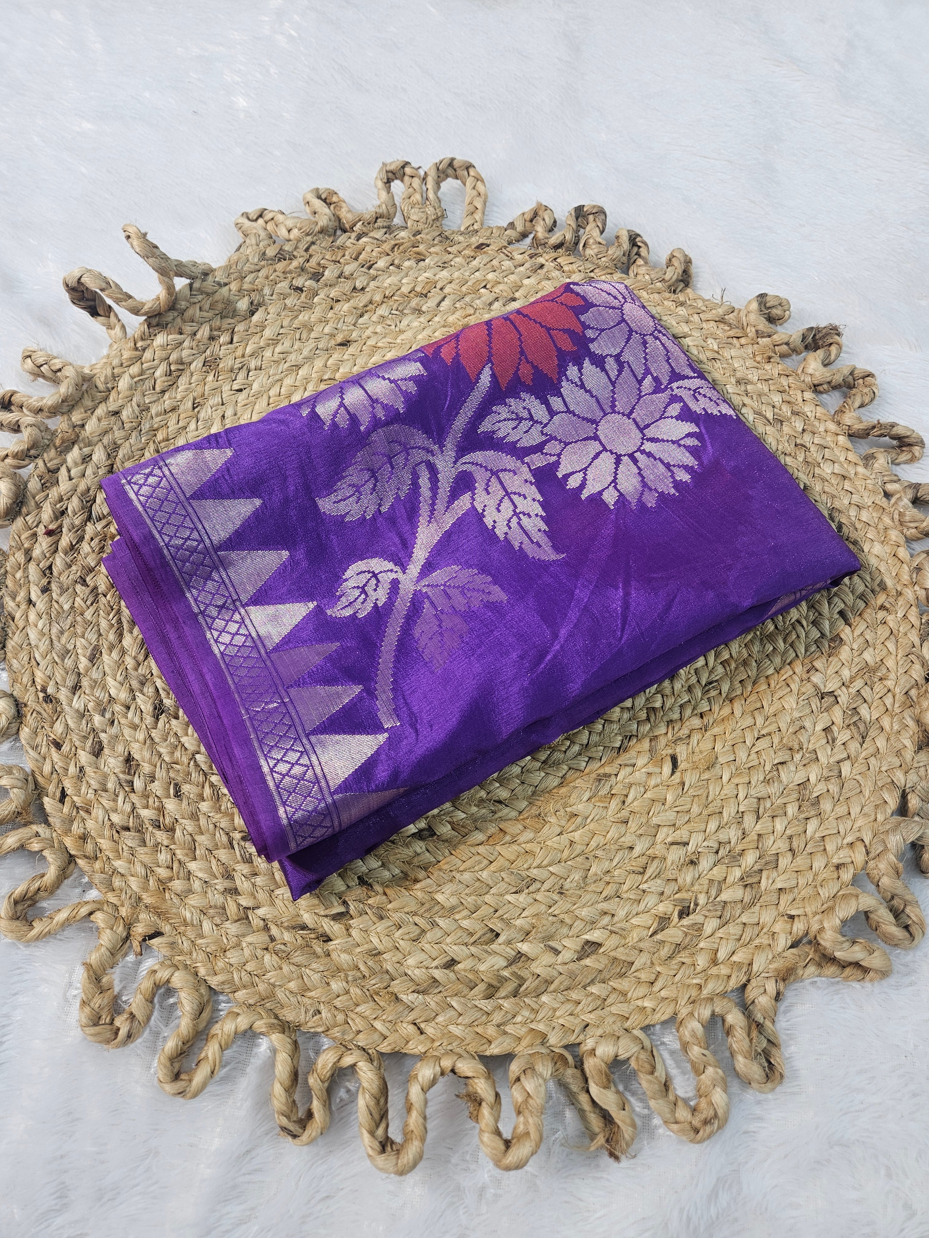 Purple Banarasi Viscose Silk Saree Mina Buta Design