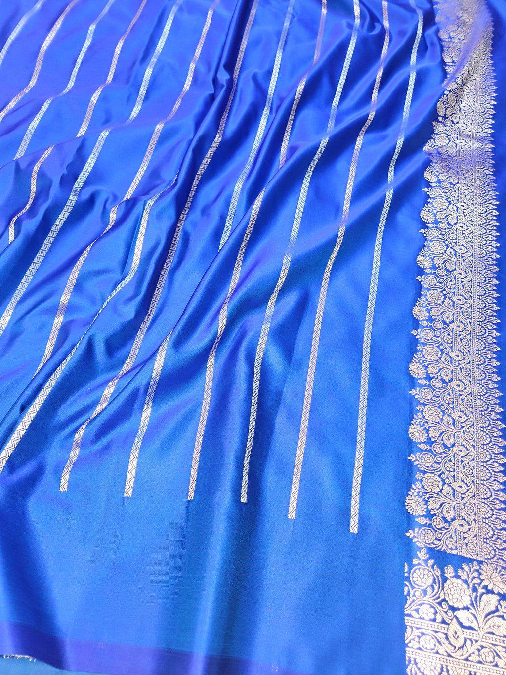 Royal Blue Banarasi Mashru Silk Alfi Border Booti Saree
