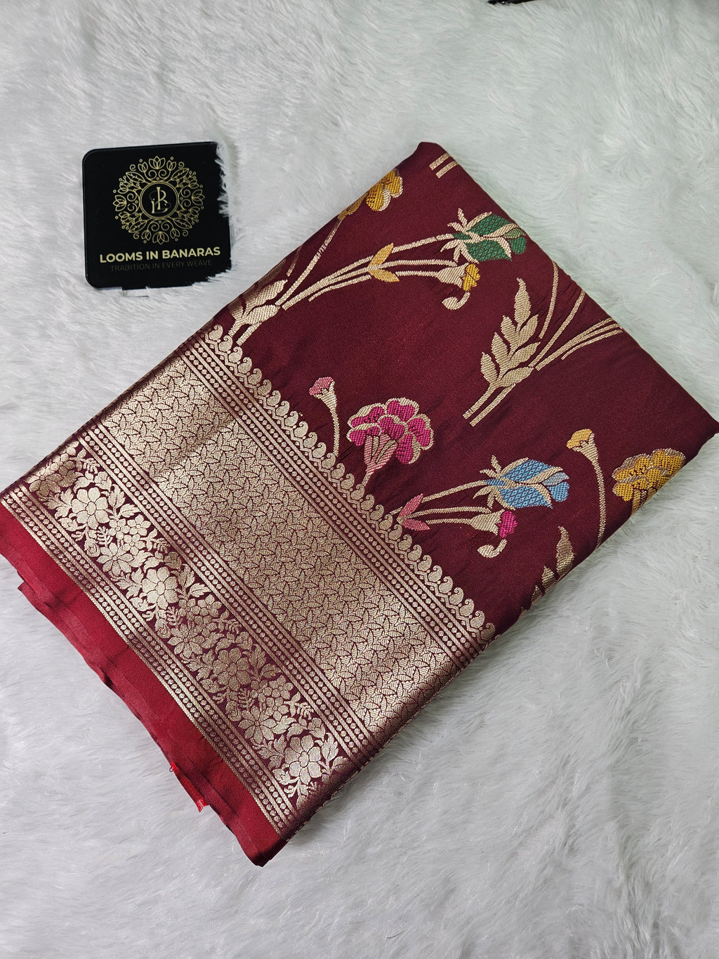 Banarasi Maroon Katan Silk Tilfi Minakari Jaal Design Saree