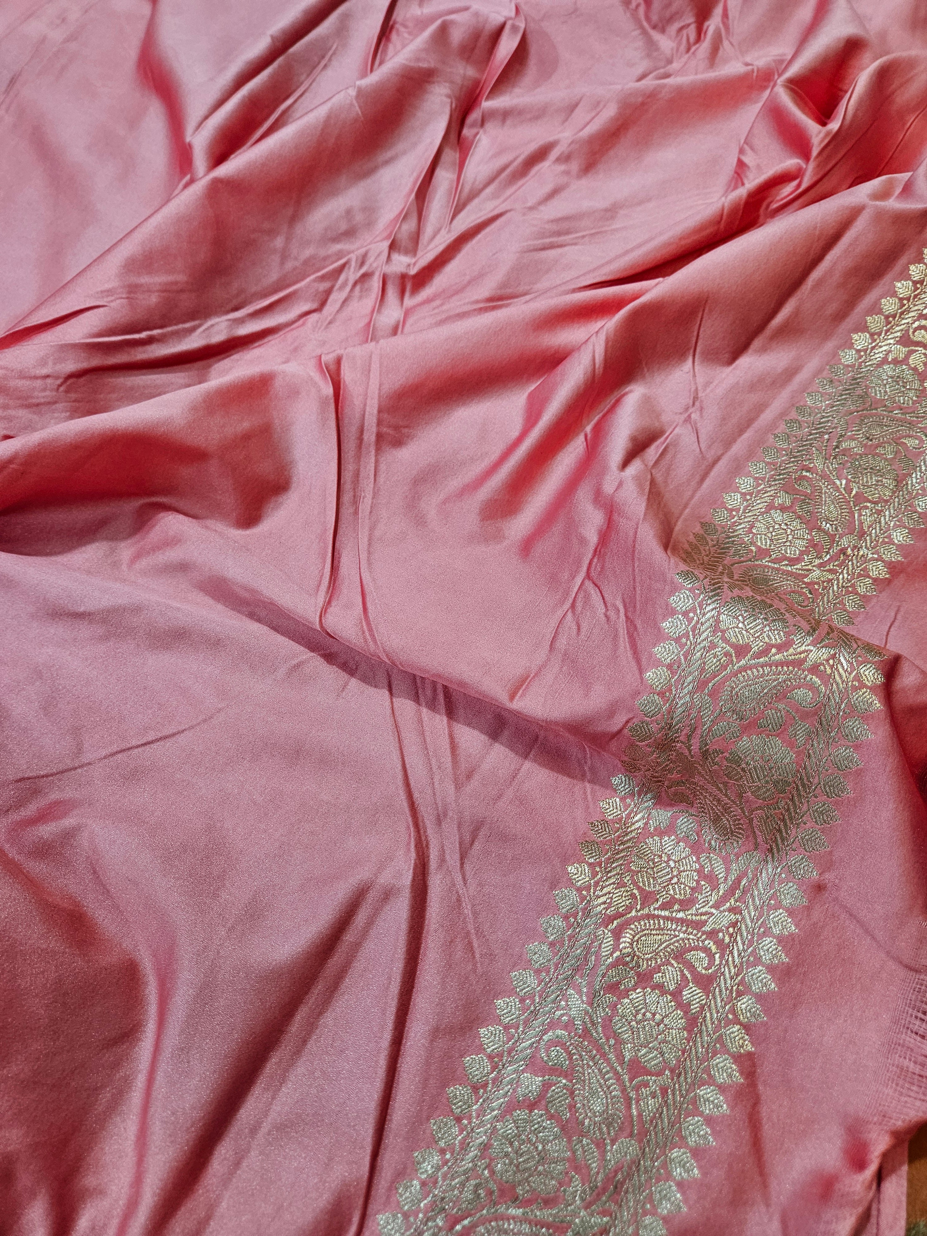 Rangkaat Peach Mashru Silk Banarasi Saree Aada Design Multi Colour