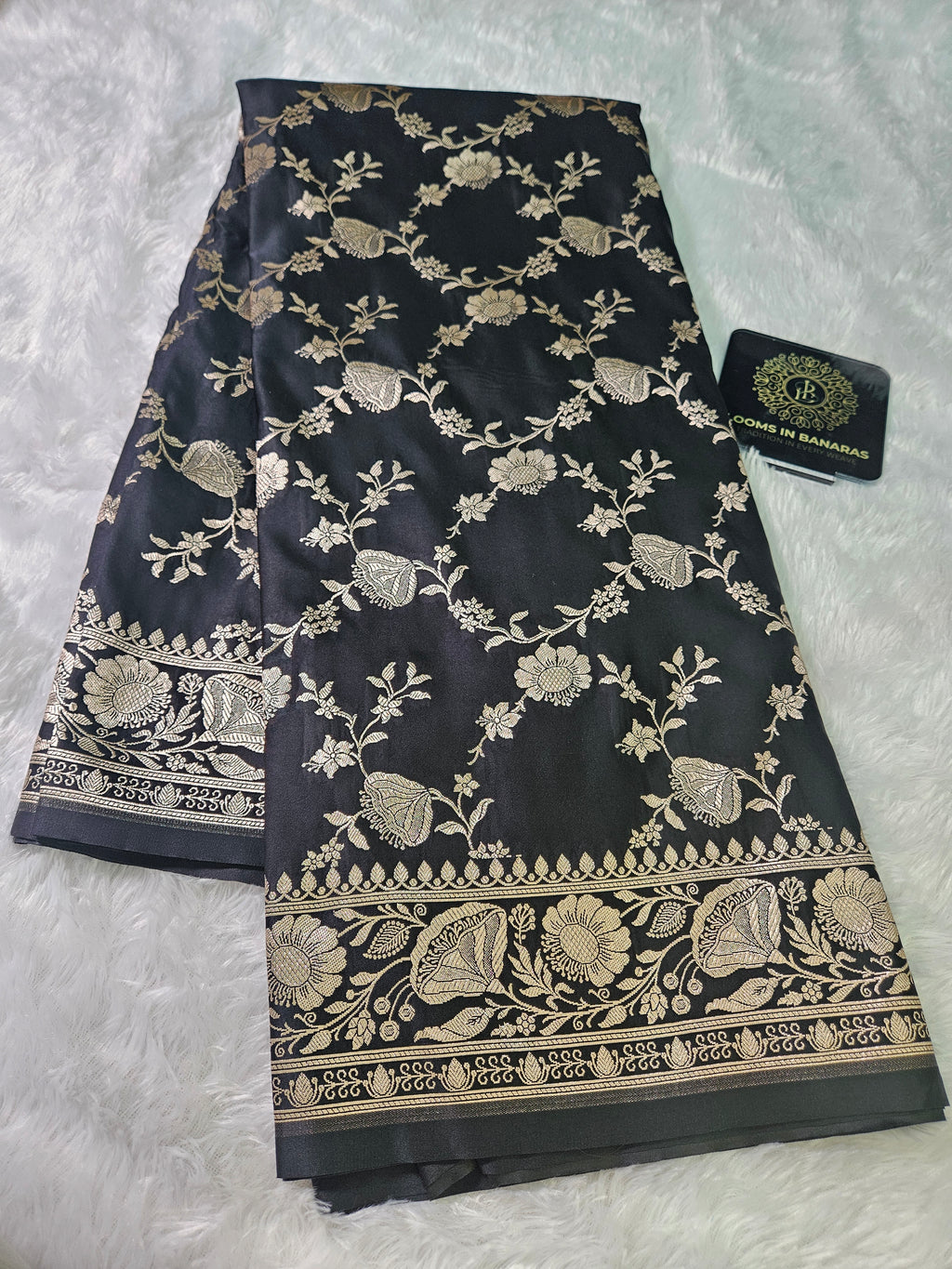 Banarasi Black Mashru Silk Banarasi Border Jaal Saree