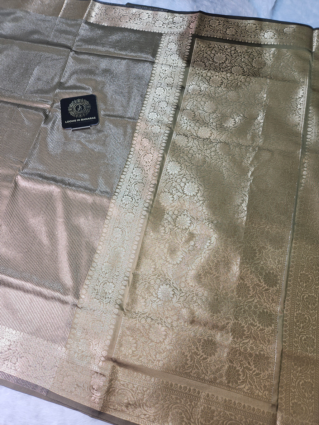 Tasar Banarasi Soft Tissue Zari Stripe Design Saree