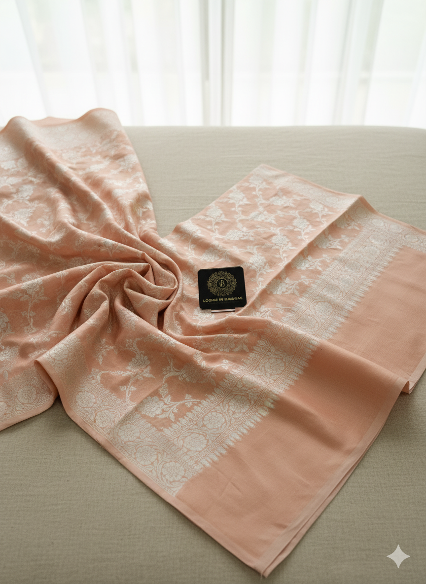 Banarasi Cotton Peach Dupatta Jaal Design