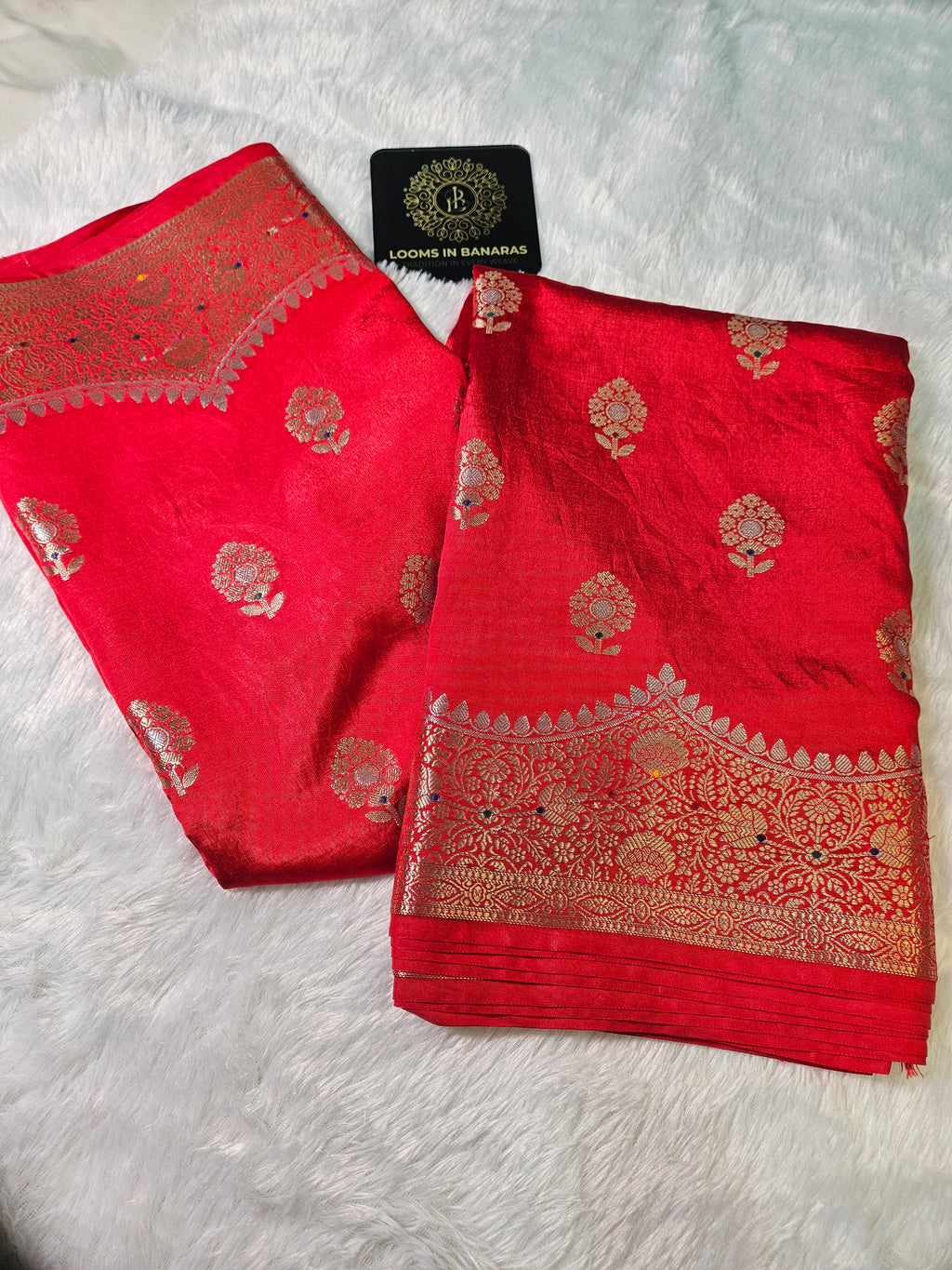 Banarasi Red Raw Mango Silk Crown Border Booti Saree