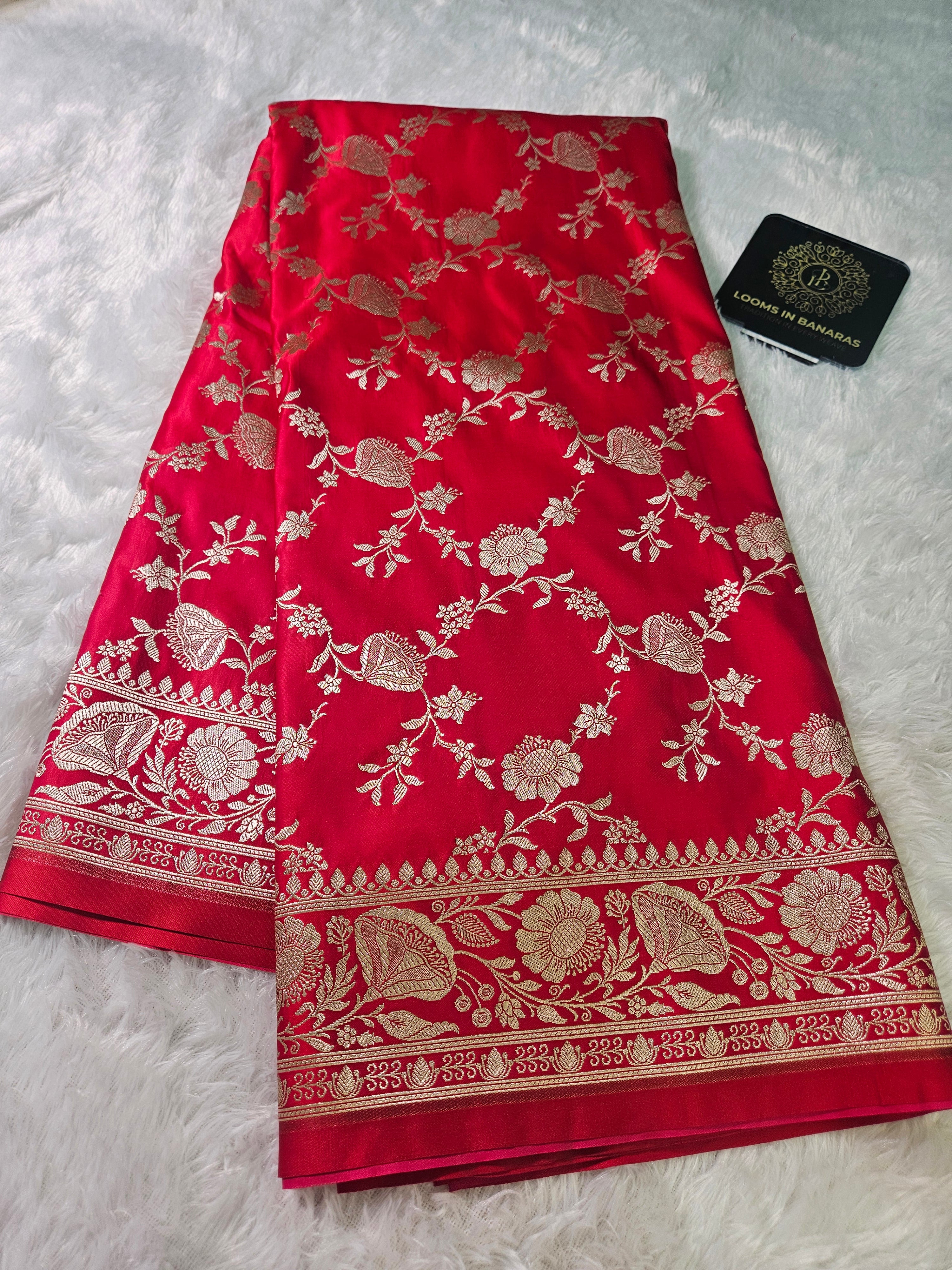 Banarasi Red Mashru Silk Banarasi Border Jaal Saree