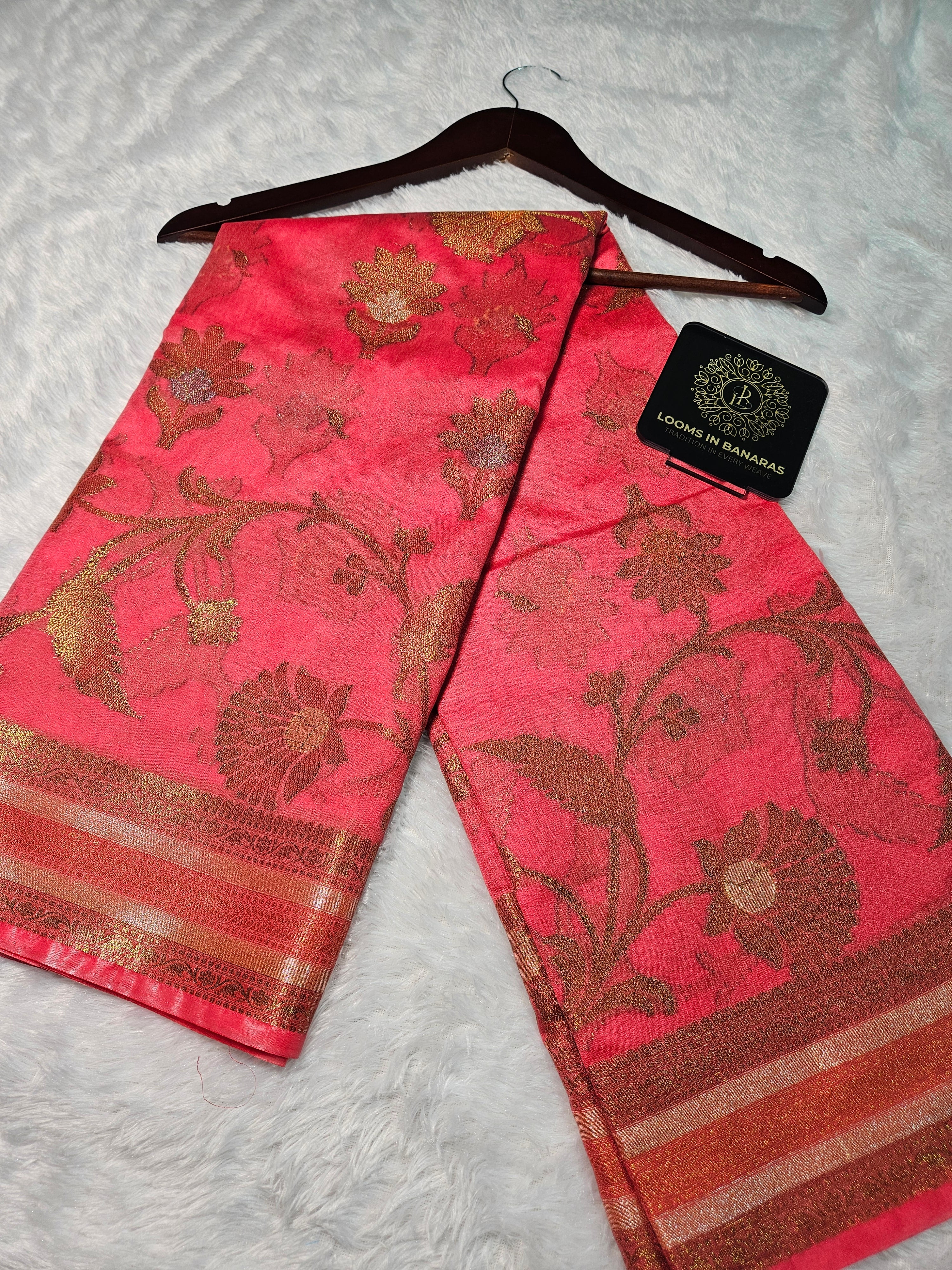 Banarasi Georgette Rose Pink Saree with Nimzari Border Jaal