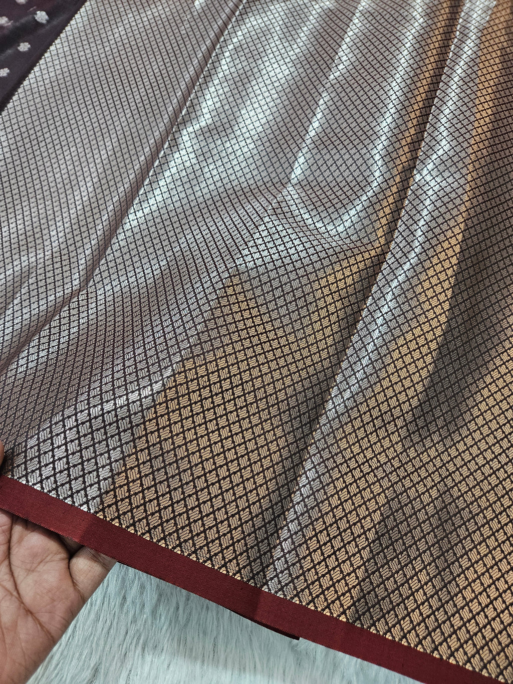 Banarasi Silk Brown Buti Zari Border Saree