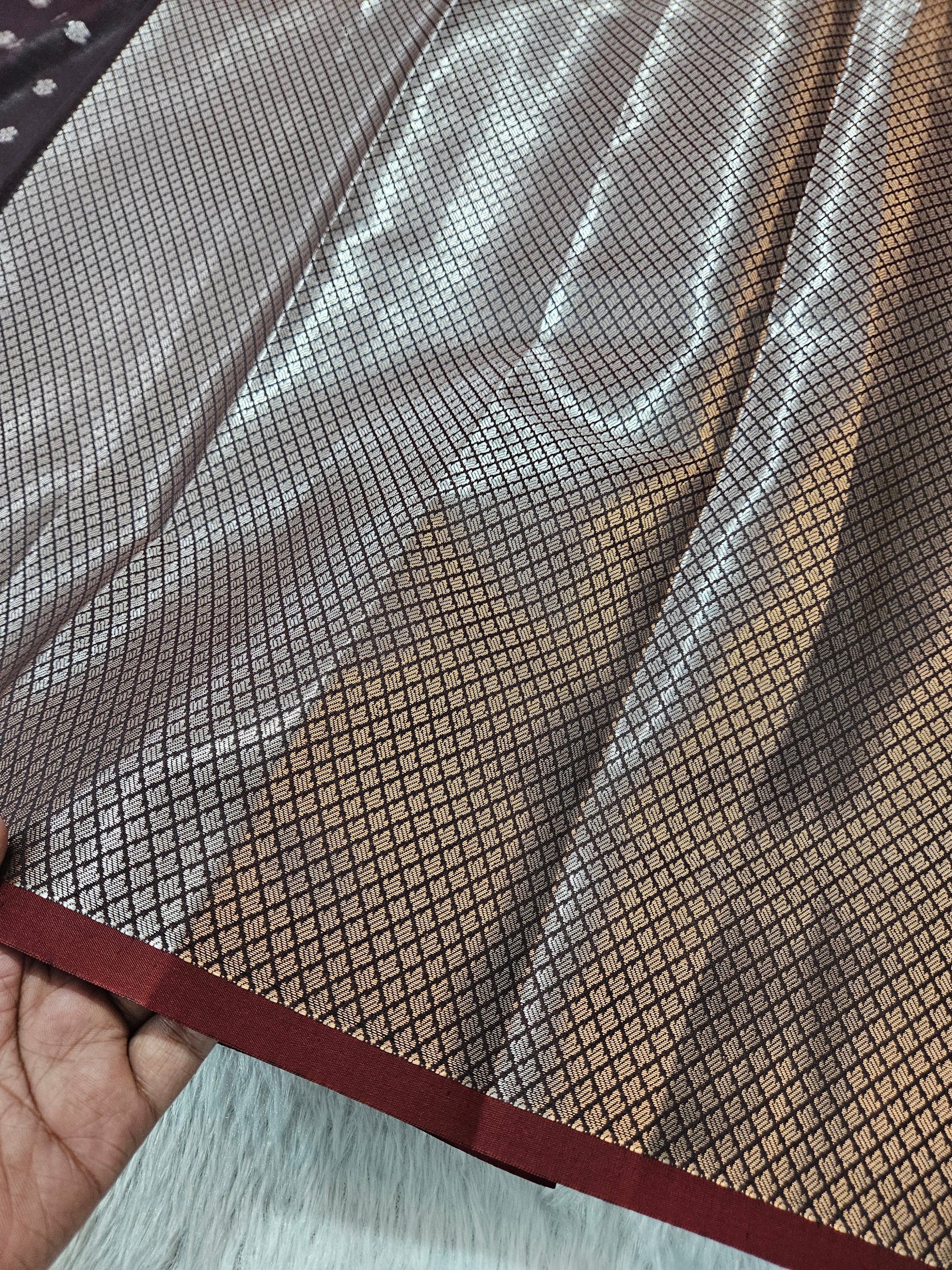 Banarasi Silk Brown Buti Zari Border Saree