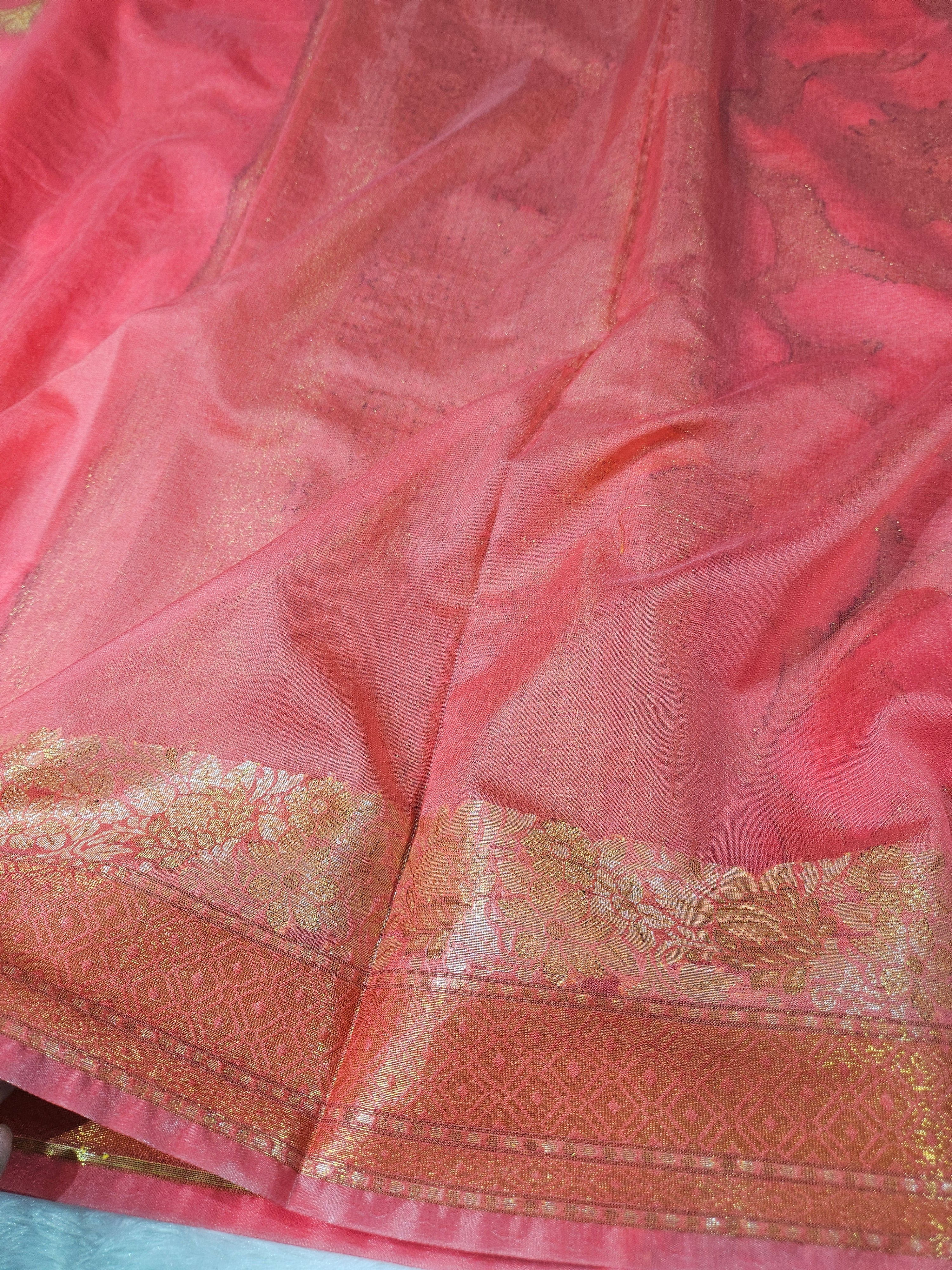 Banarasi Georgette Rose Pink Saree with Nimzari Border Jaal