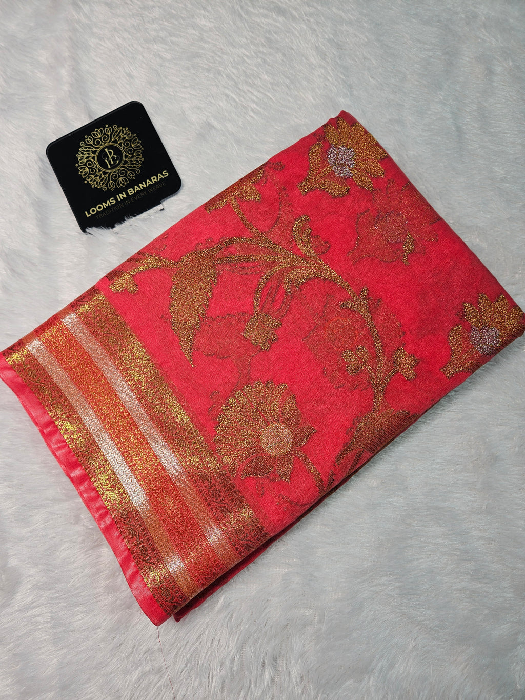 Banarasi Georgette Rose Pink Saree with Nimzari Border Jaal