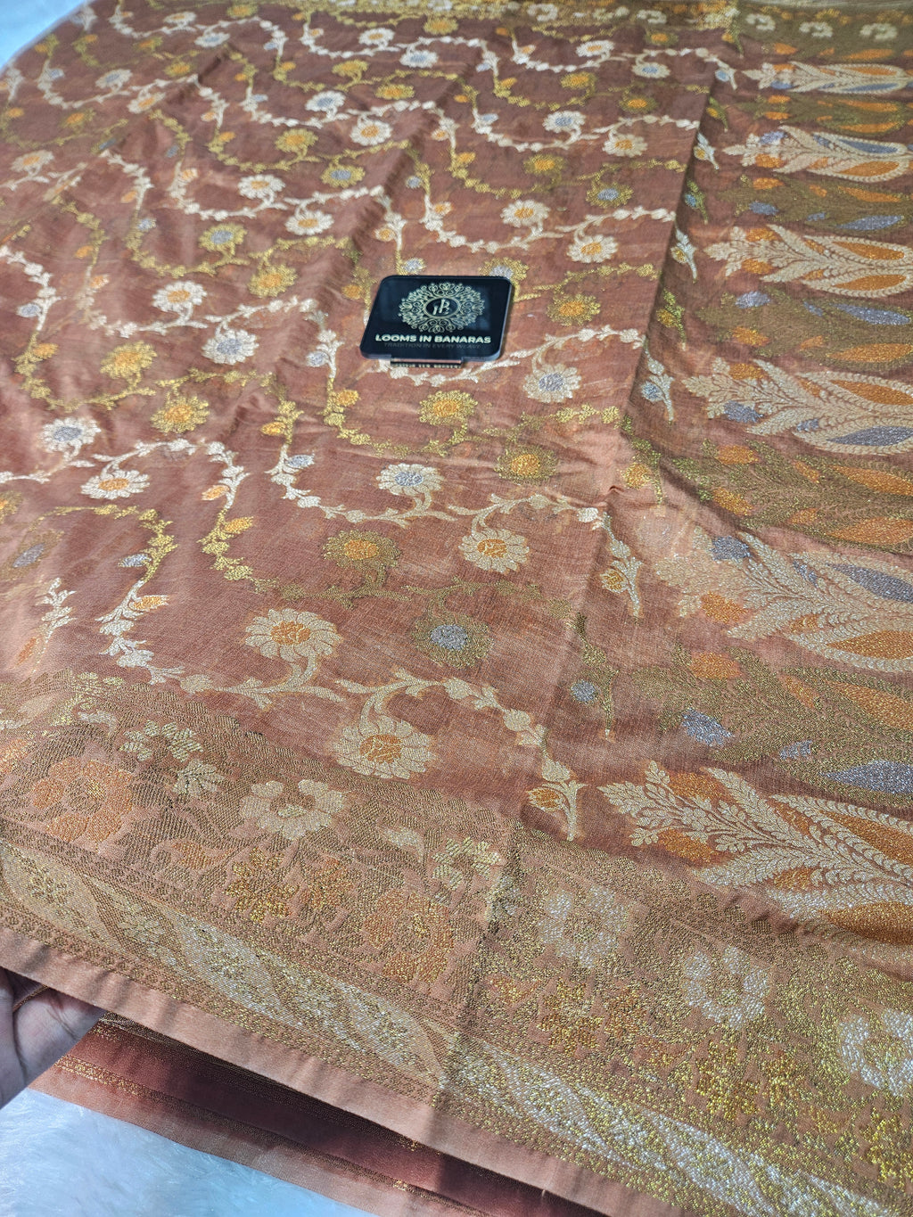 Banarasi Georgette Copper Saree with Nimzari Border Jaal