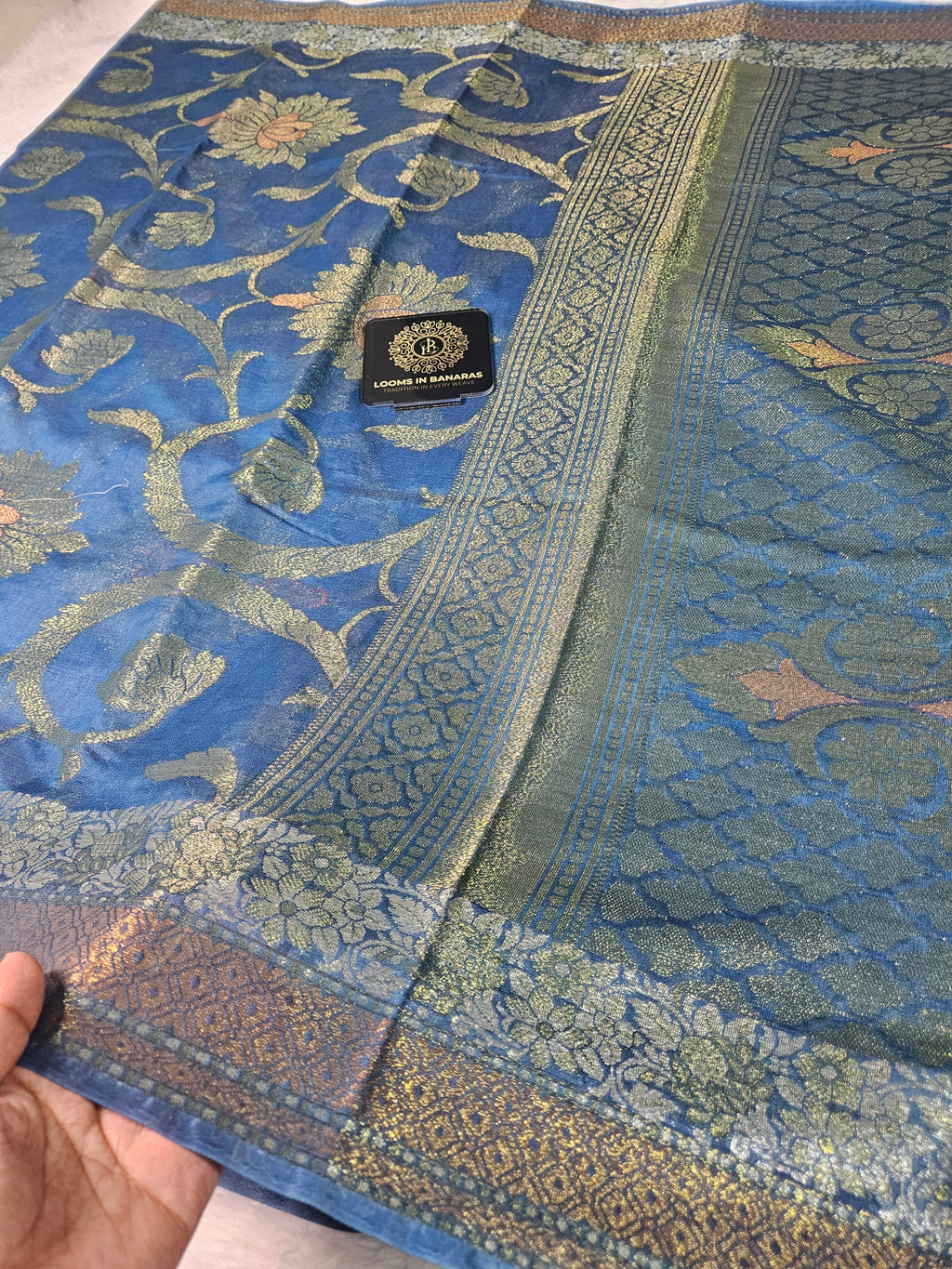 Banarasi Georgette Royal Blue Saree with Nimzari Border Jaal