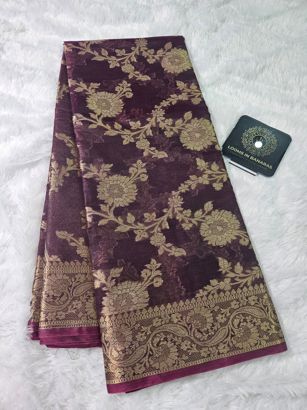 Banarasi Silk Wine Jaal Zari Border Saree
