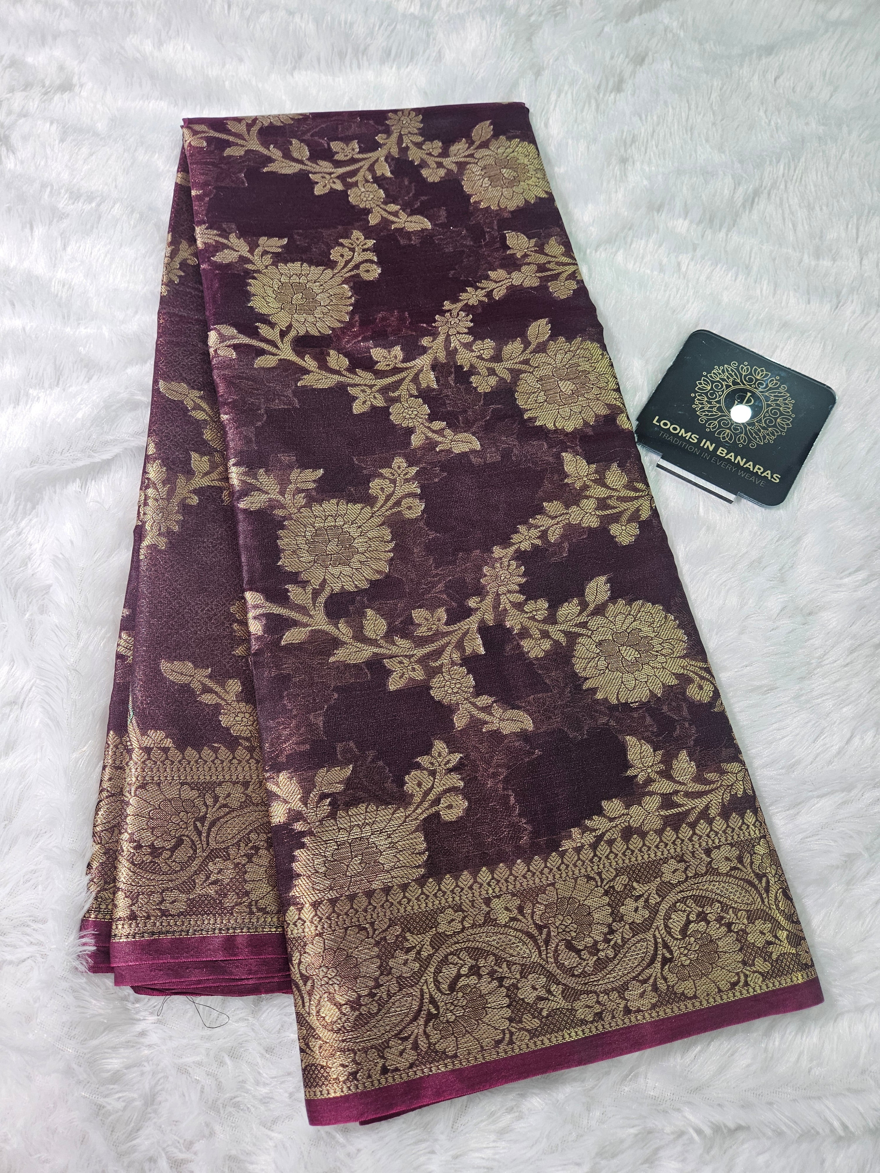Banarasi Silk Wine Jaal Zari Border Saree