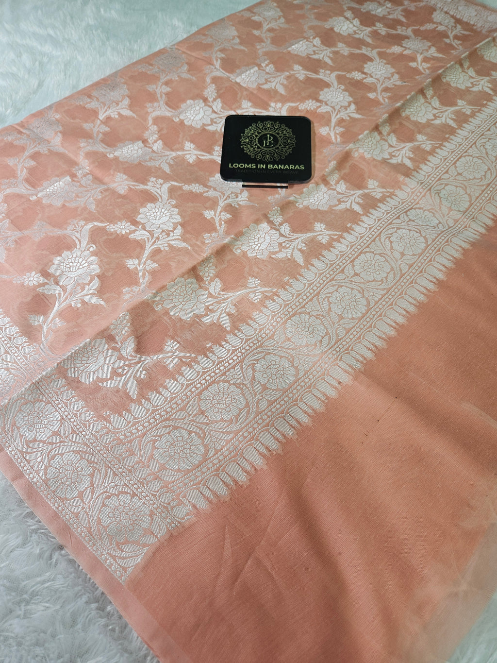 Banarasi Cotton Peach Dupatta Jaal Design
