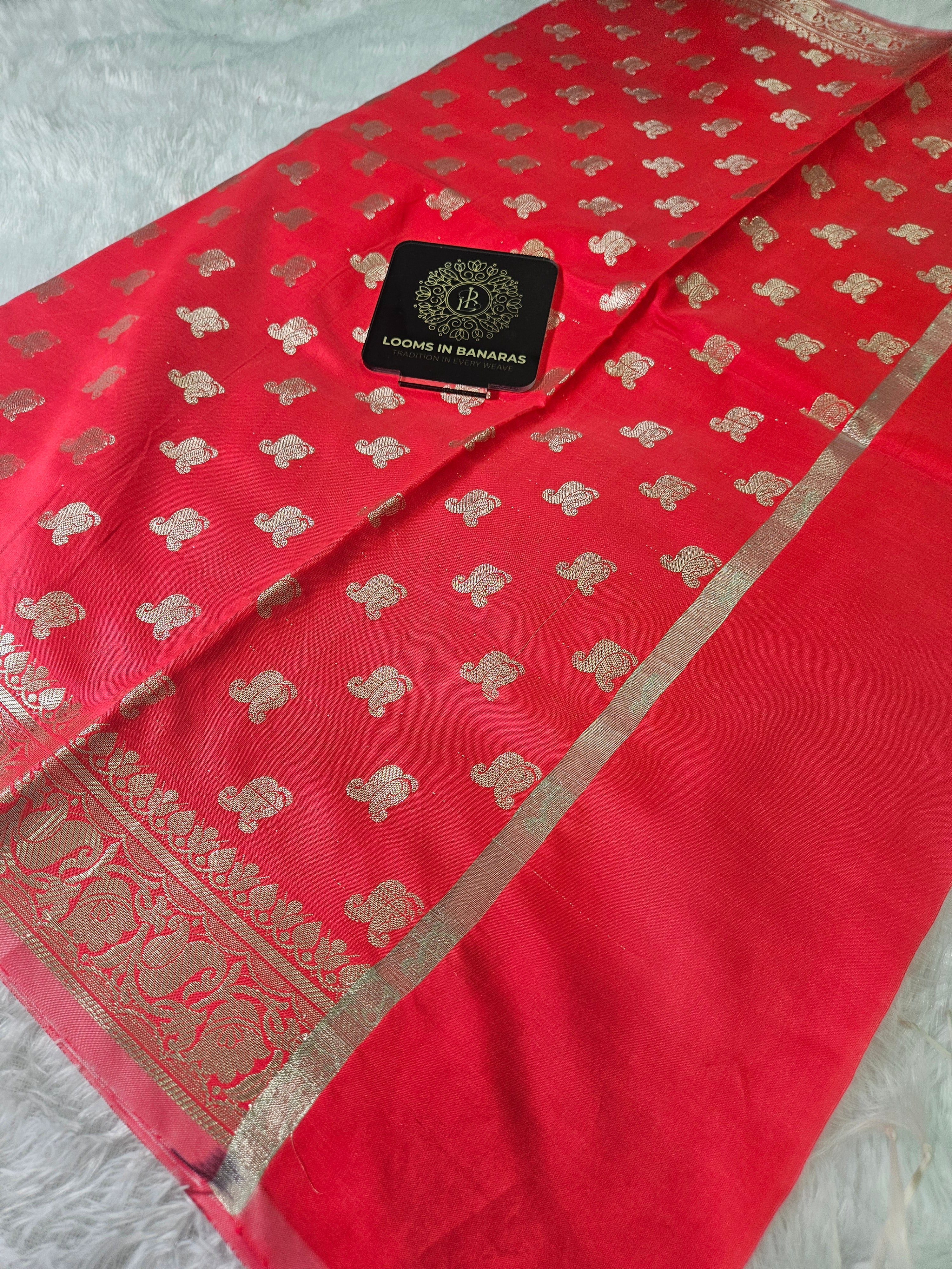 Banarasi Silk Red Dupatta Buti Design