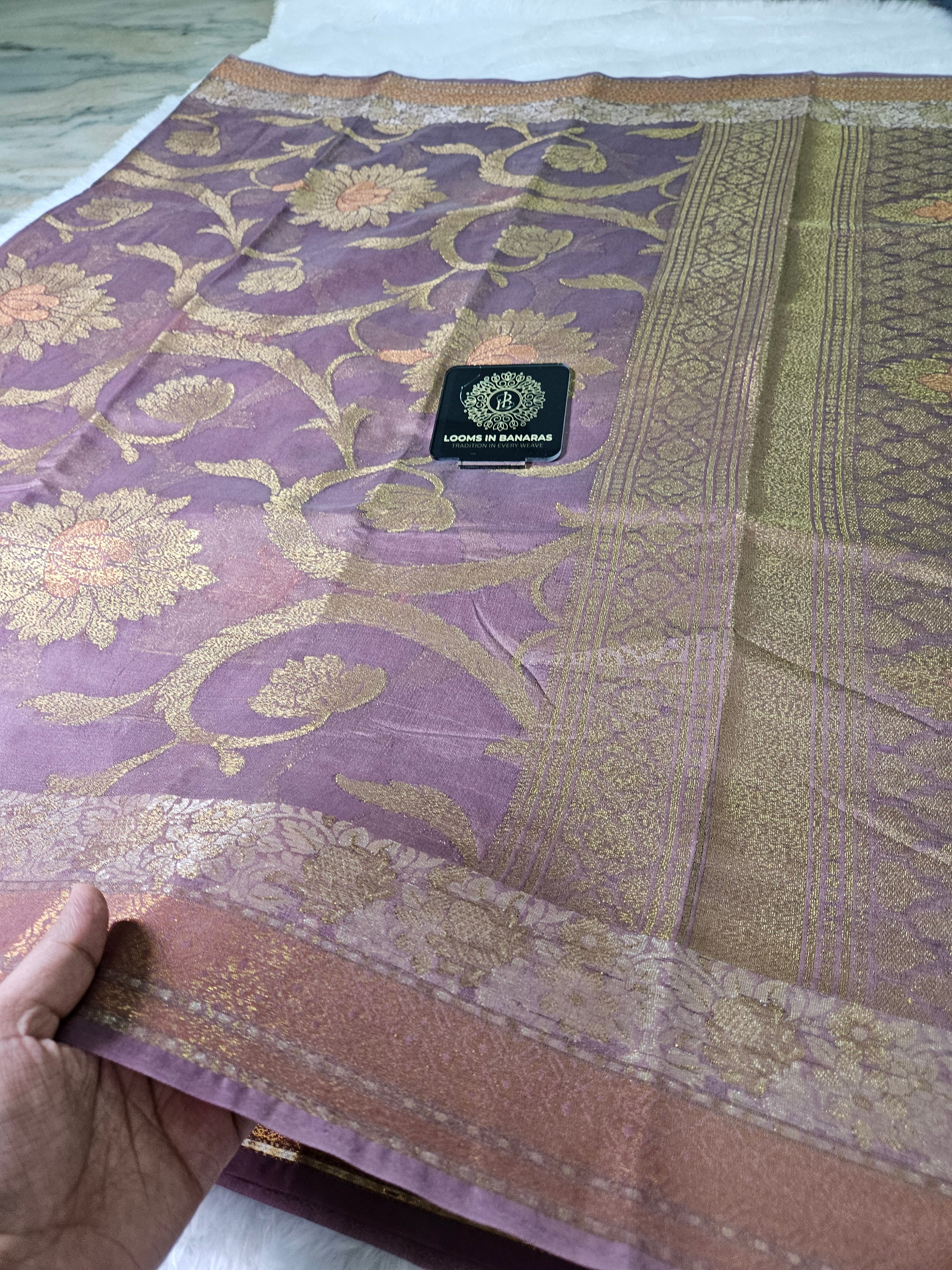 Banarasi Georgette Dusky Purple Saree with Nimzari Border Jaal