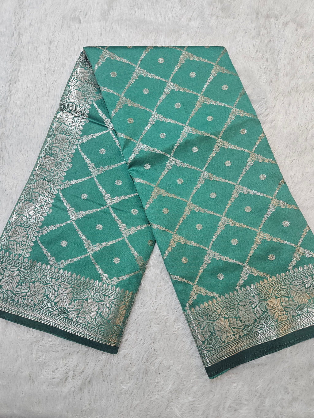 Sea Green Banarasi Silk Jaal Zari Border Saree