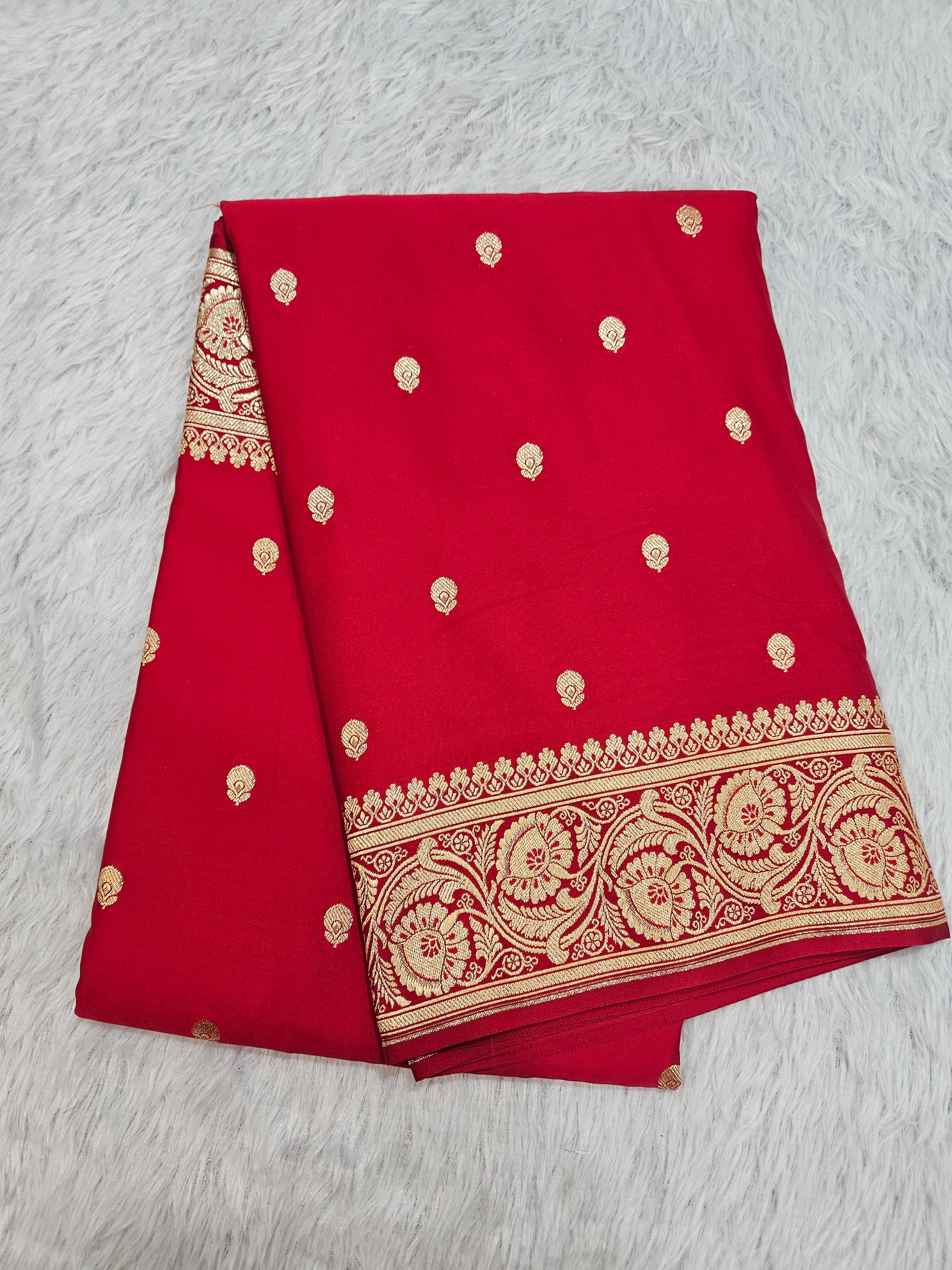 Banarasi Red Mashru Silk Banarasi Border Booti Saree